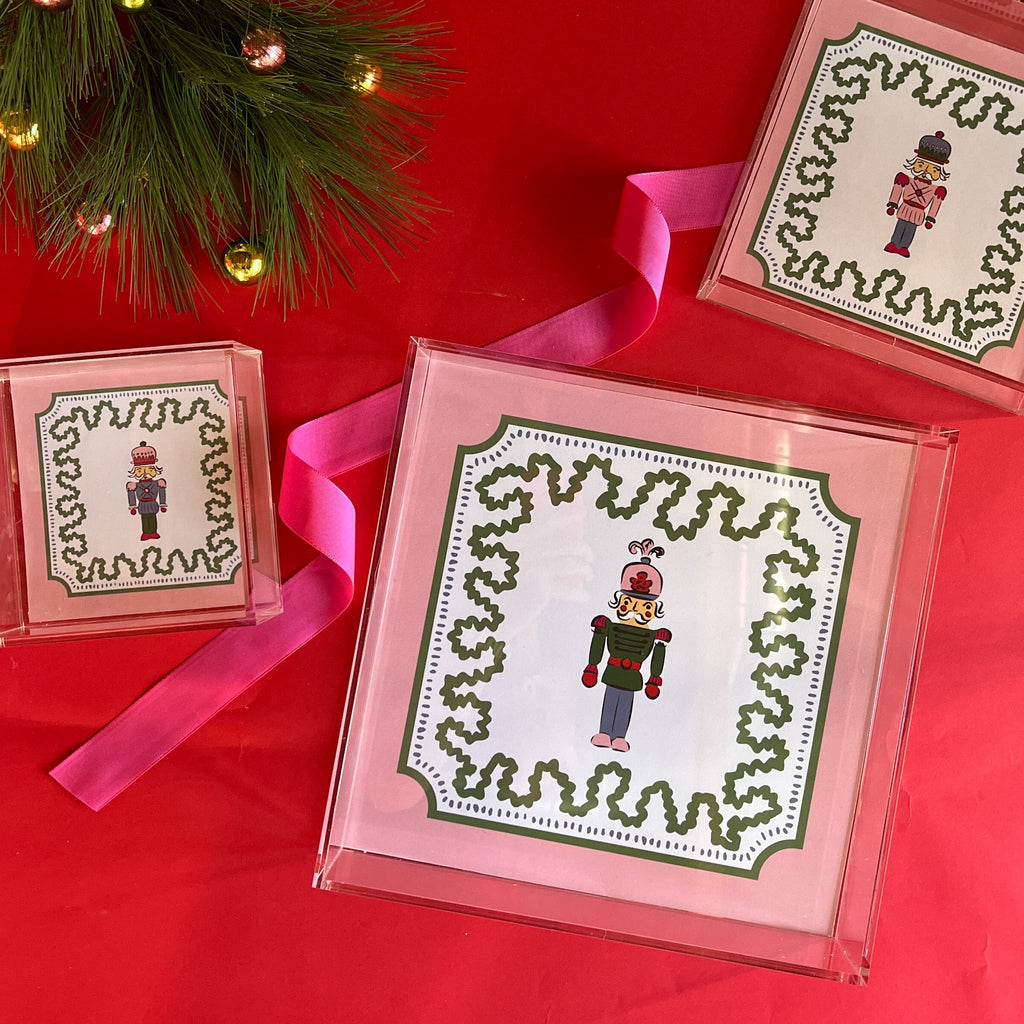 Nutcracker Pink Square Acrylic Tray, 3 sizes