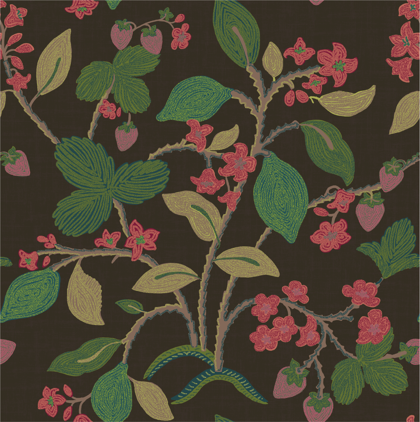 Strawberry Hill Fabric - Chocolate Brown
