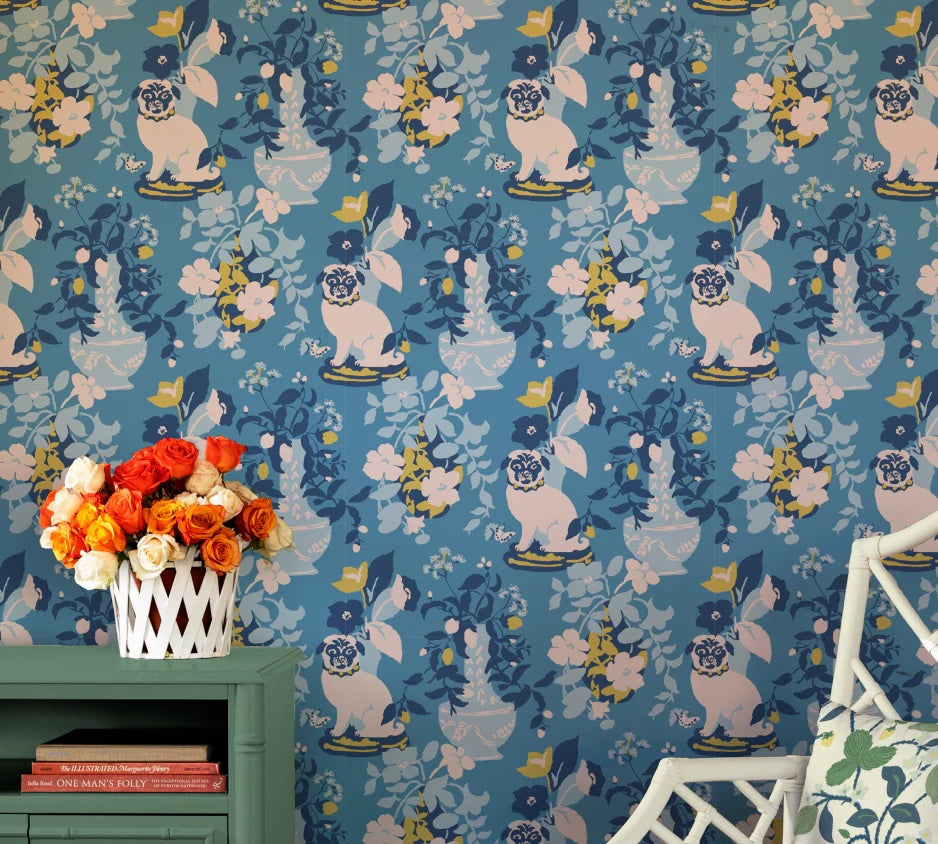 Imperial Palace Unpasted Pug Wallpaper - Pool Blue
