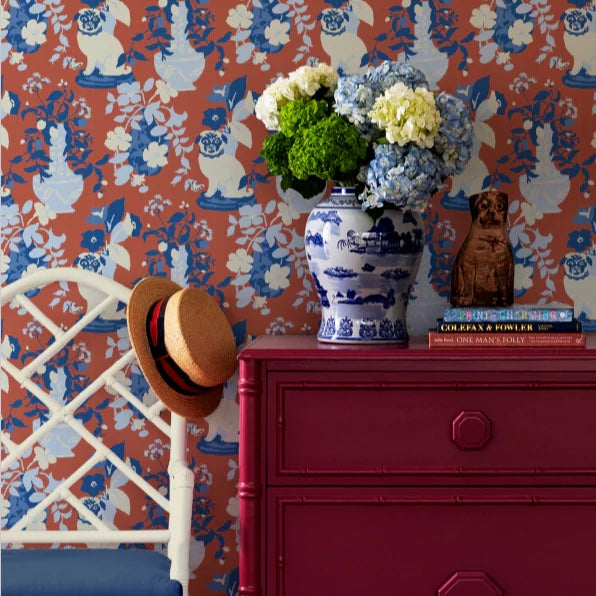 Imperial Palace Unpasted Pug Wallpaper - Lacquer Red