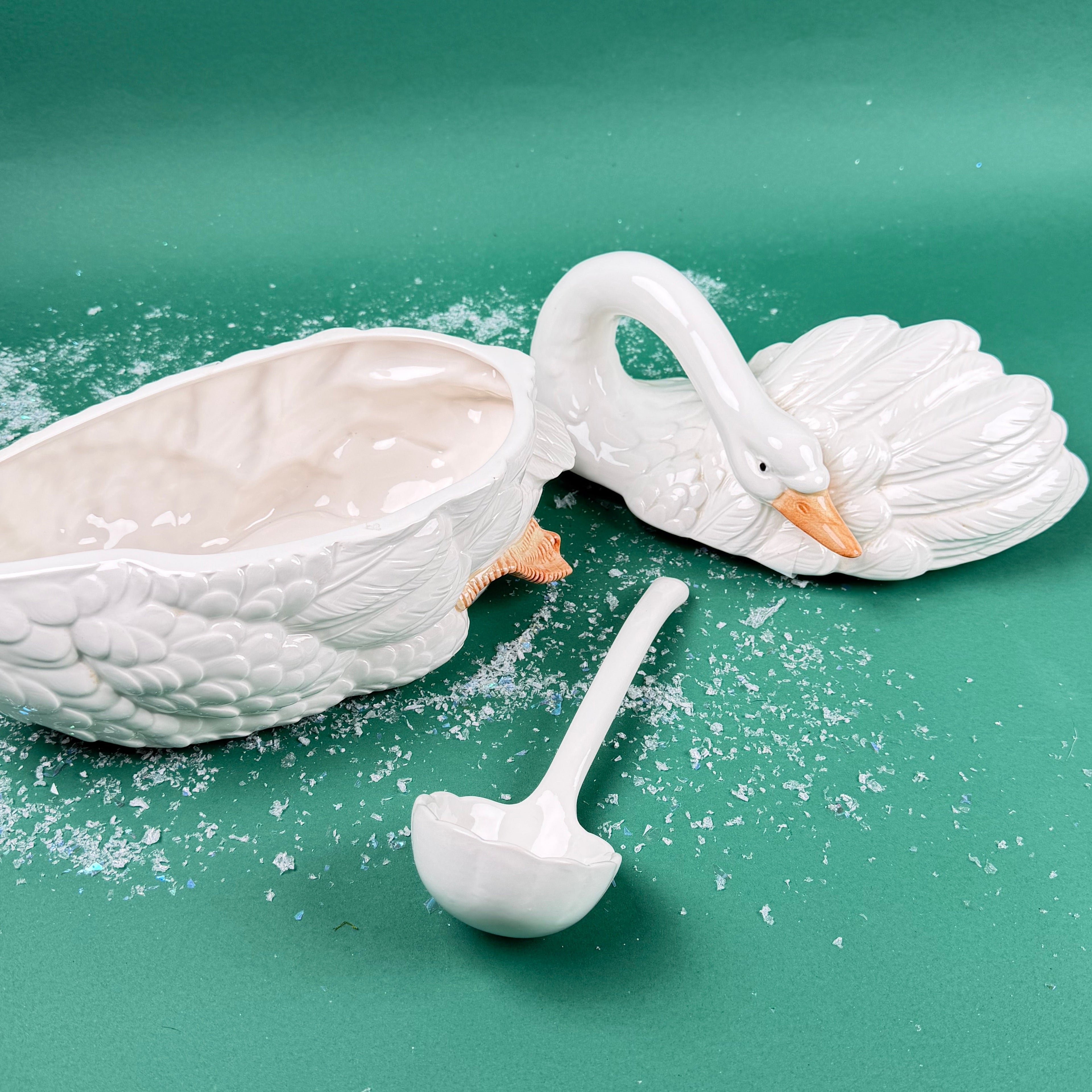Stately Christmas Swan Ceramic Tureen
