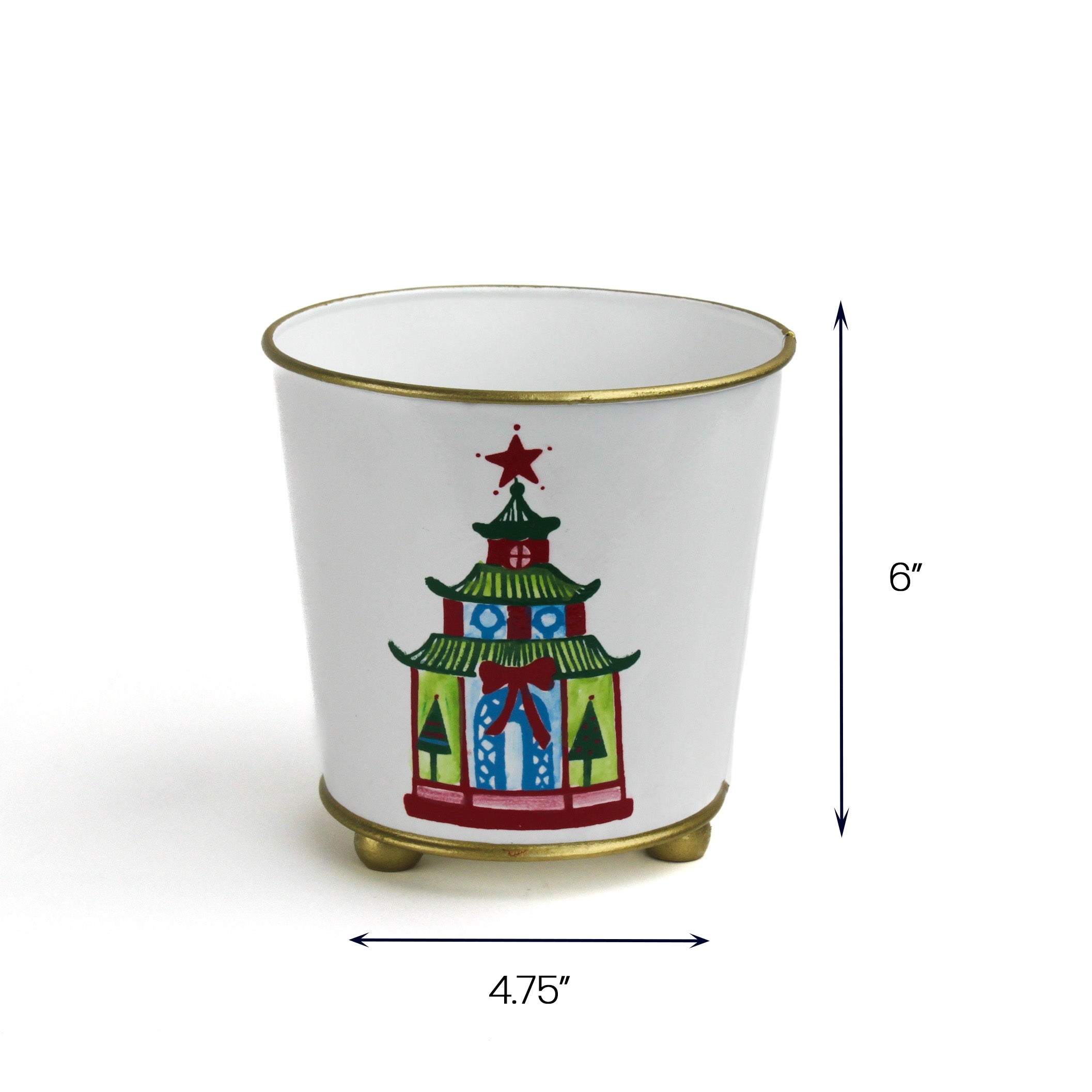 Hand-Painted Large Tole Planter - Festive Pagodas