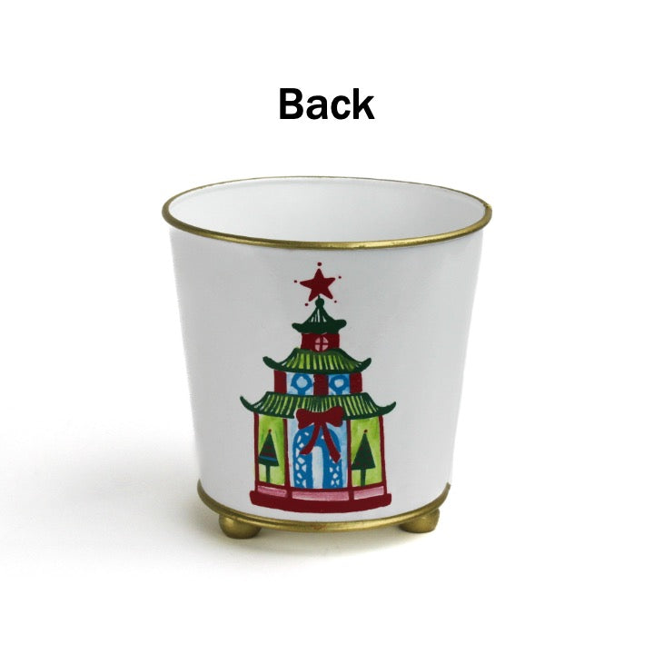 Hand-Painted Large Tole Planter - Festive Pagodas