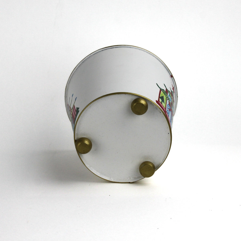 Hand-Painted Large Tole Planter - Festive Pagodas