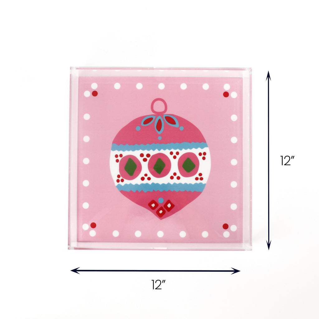 Christmas Ornament Pink Square Acrylic Trays, 3 Sizes