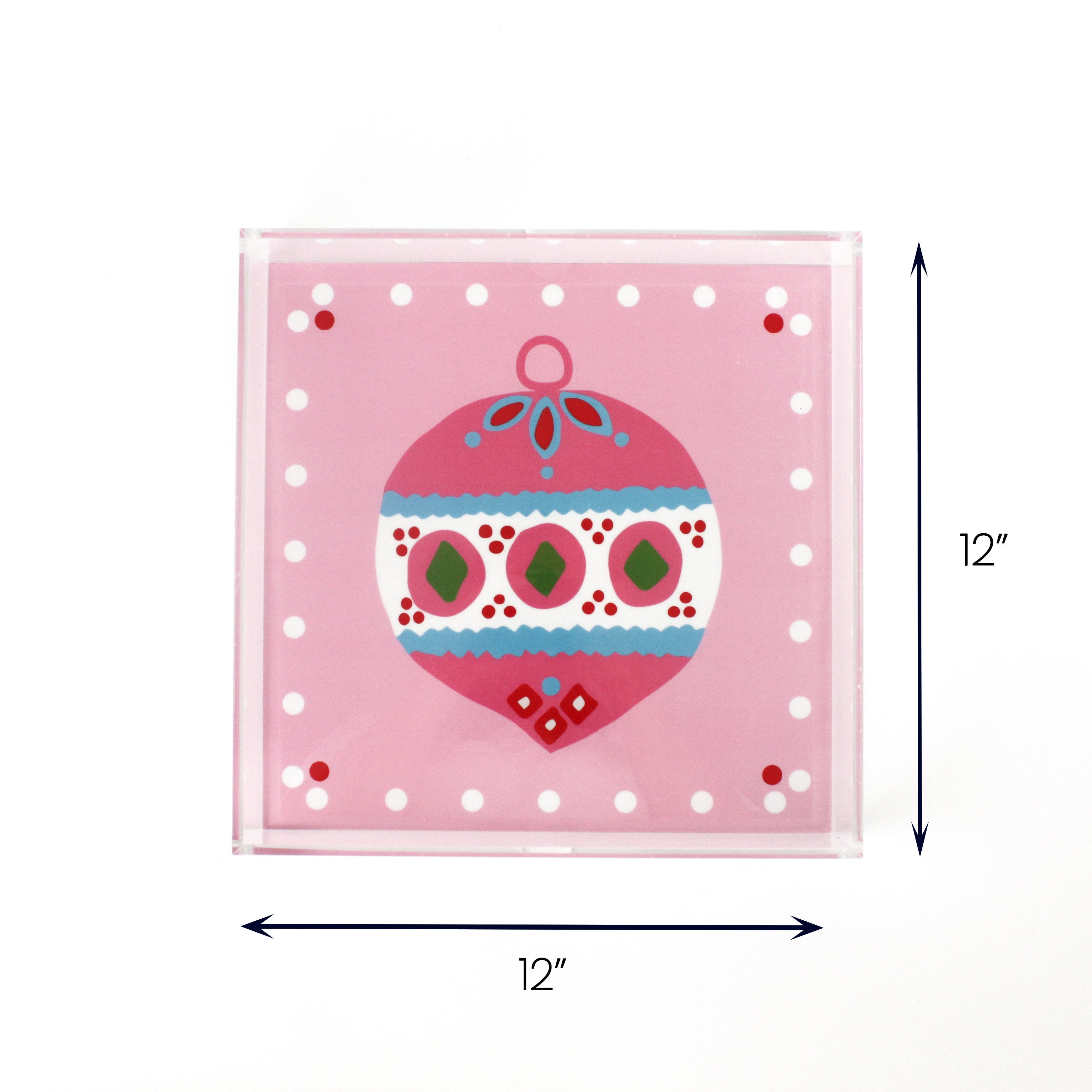 Christmas Ornament Pink Square Acrylic Trays, 3 Sizes