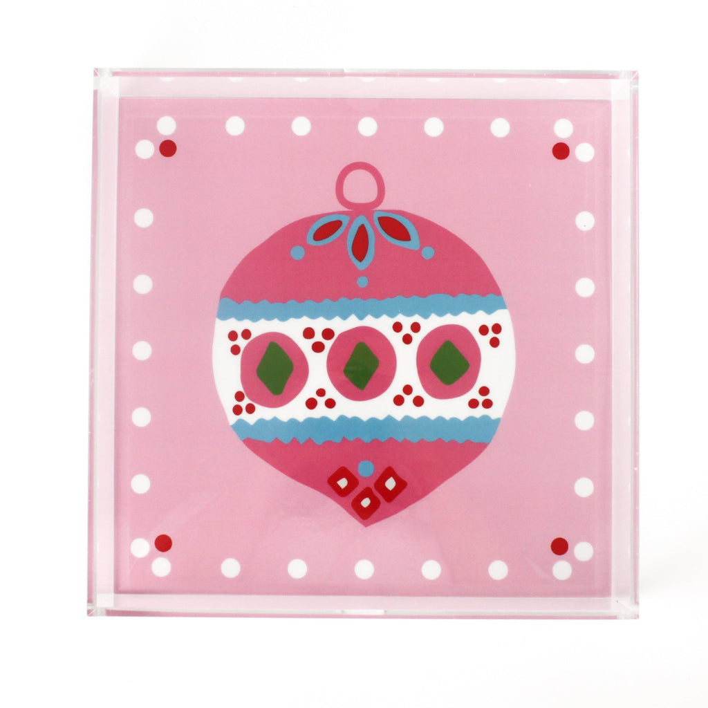 Christmas Ornament Pink Square Acrylic Trays, 3 Sizes