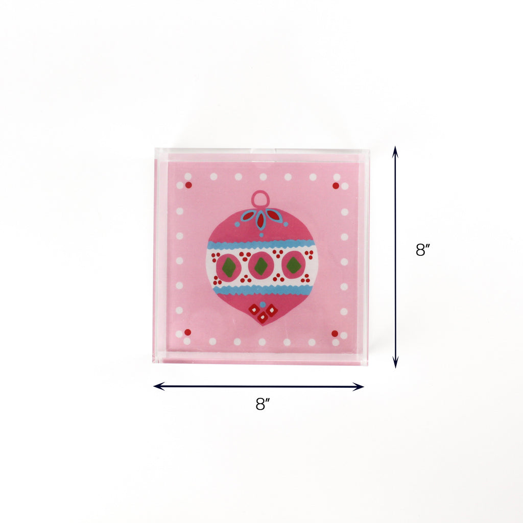 Christmas Ornament Pink Square Acrylic Trays, 3 Sizes