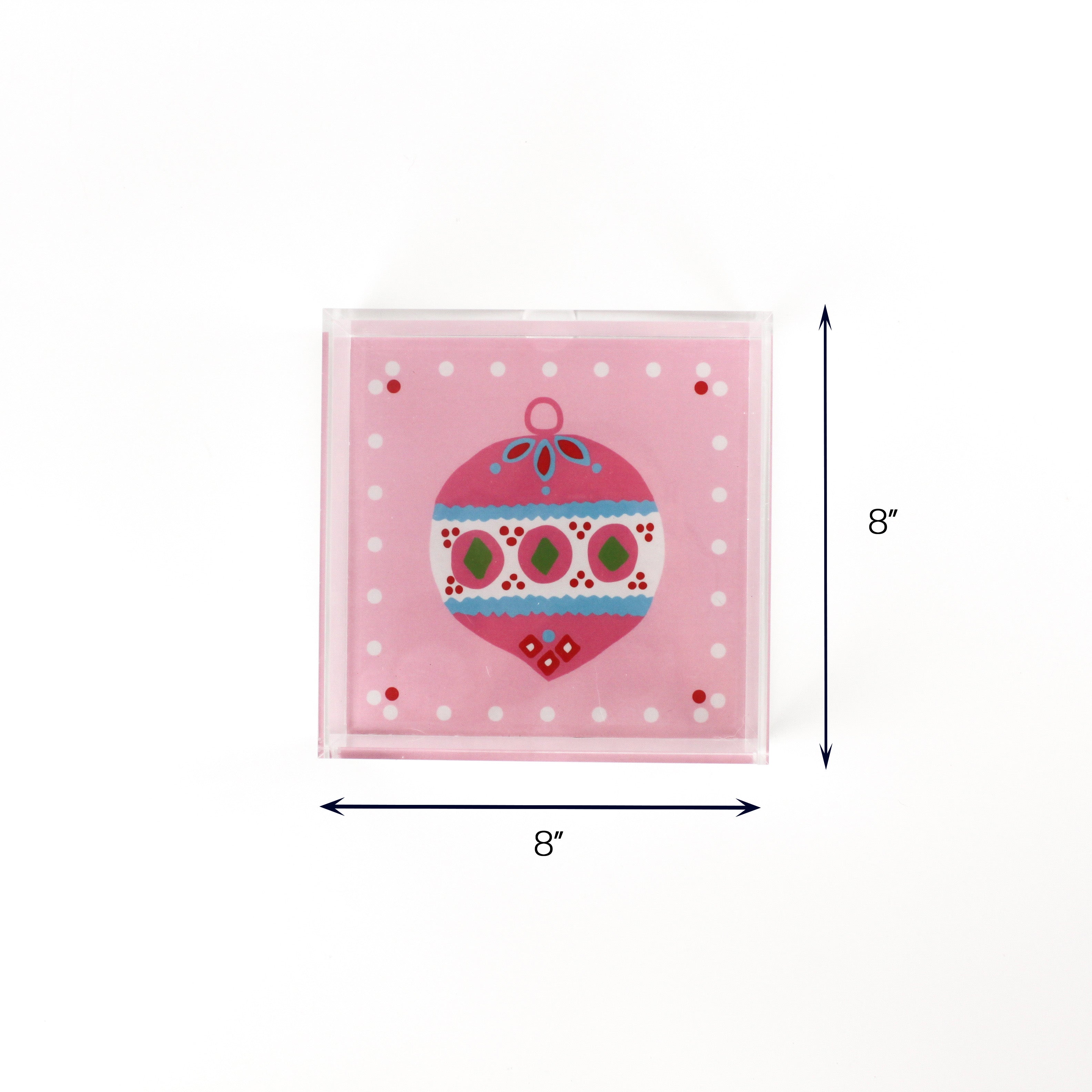 Christmas Ornament Pink Square Acrylic Trays, 3 Sizes