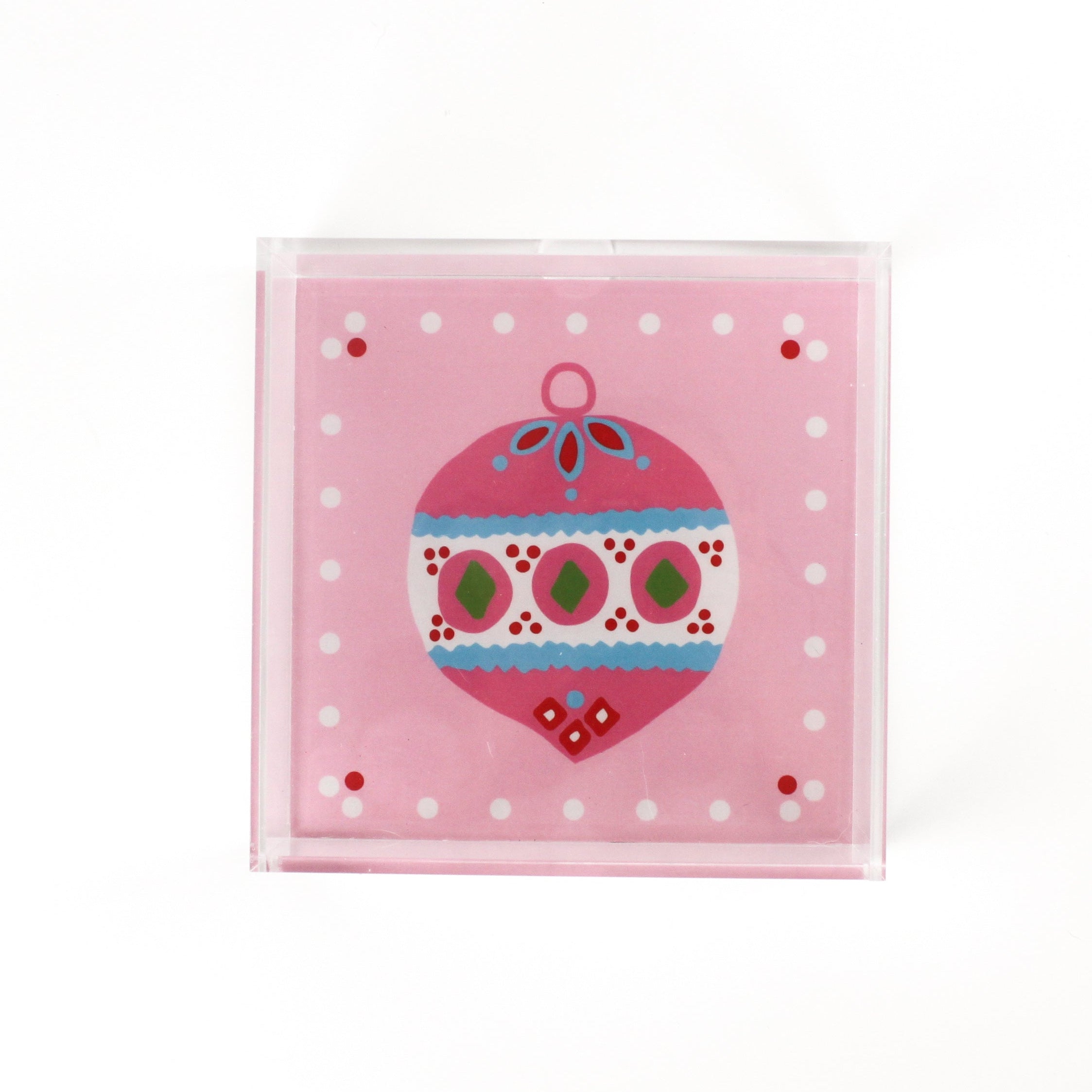 Christmas Ornament Pink Square Acrylic Trays, 3 Sizes