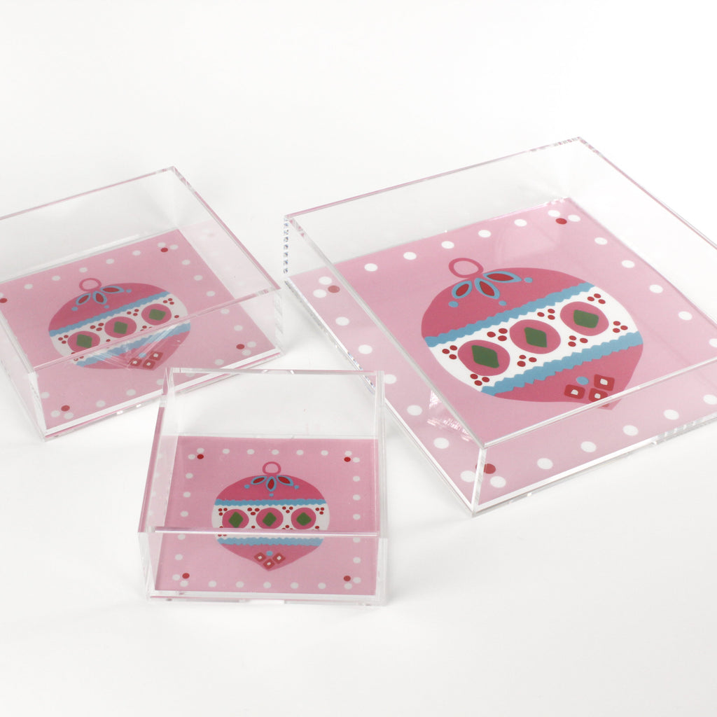 Christmas Ornament Pink Square Acrylic Trays, 3 Sizes