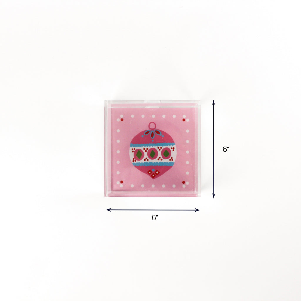 Christmas Ornament Pink Square Acrylic Trays, 3 Sizes
