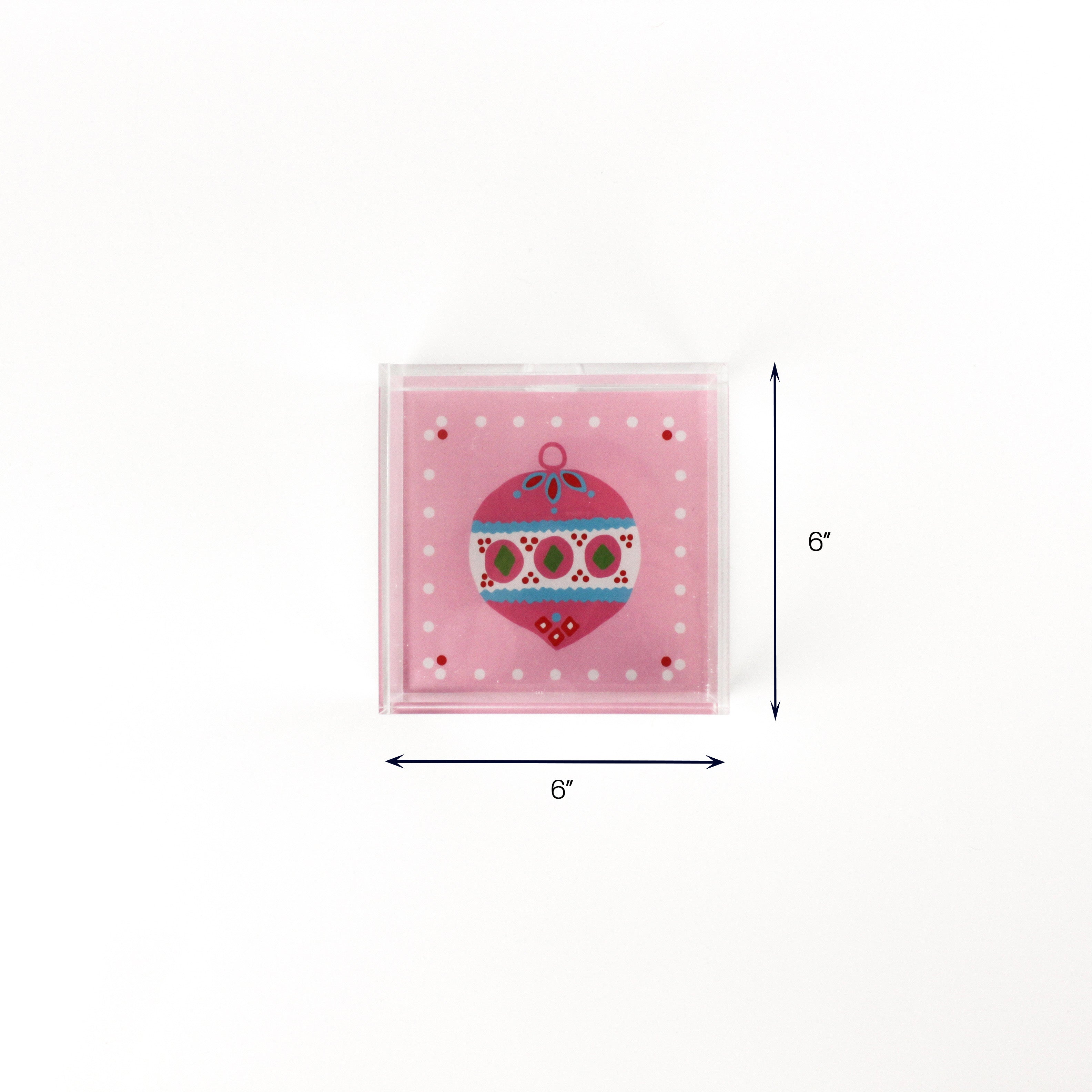 Christmas Ornament Pink Square Acrylic Trays, 3 Sizes