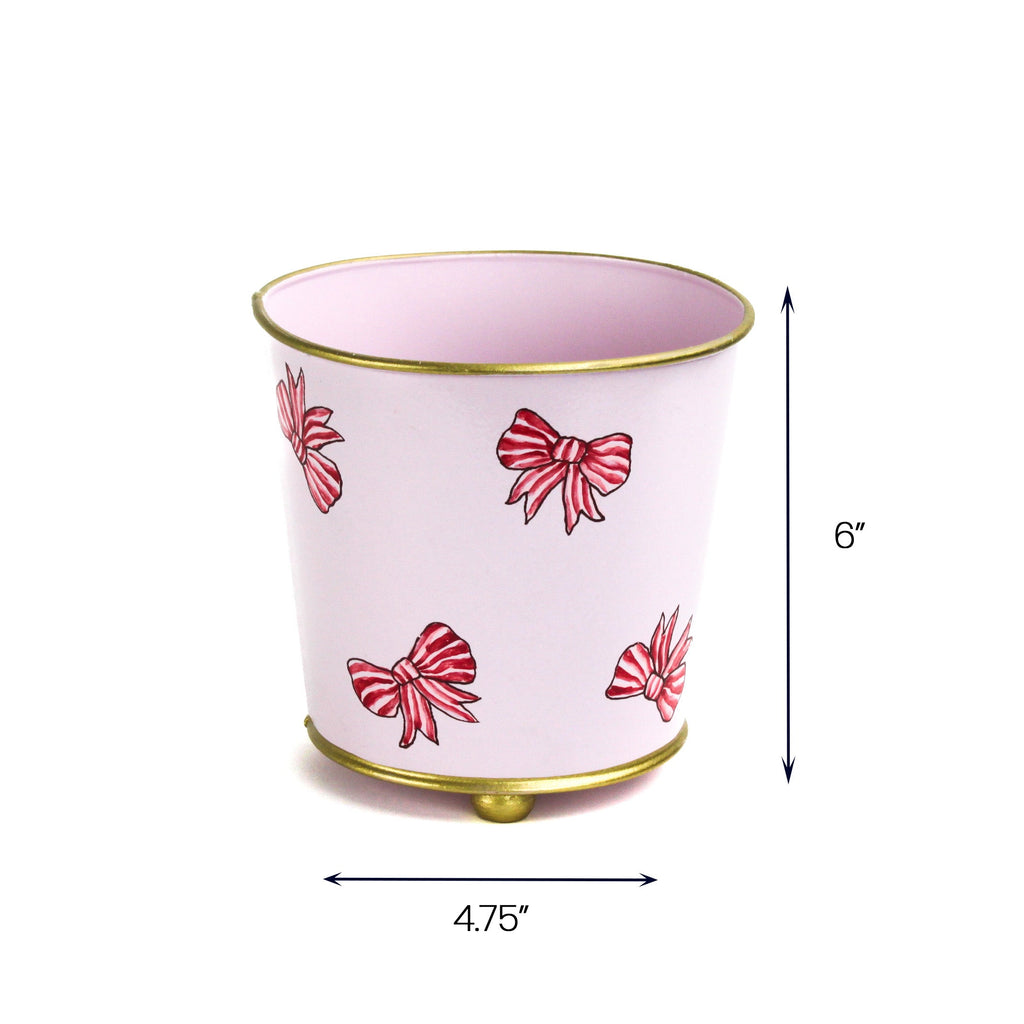 Hand-Painted Large Tole Planter - Pink Bows