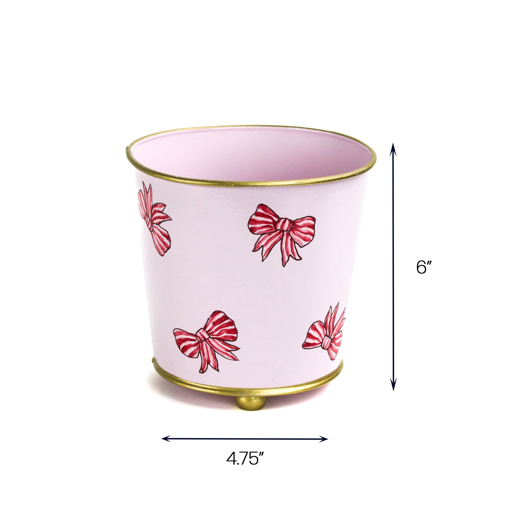 Hand-Painted Large Tole Planter - Pink Bows