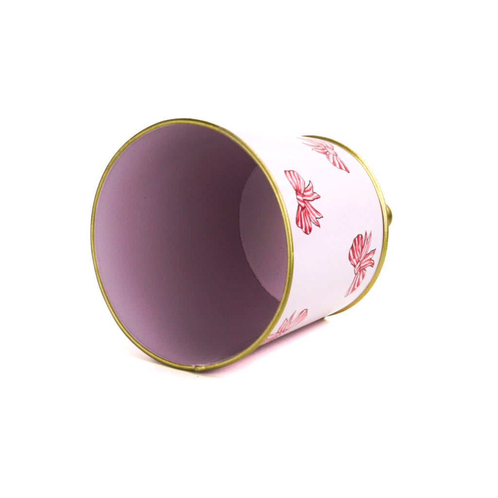 Hand-Painted Large Tole Planter - Pink Bows