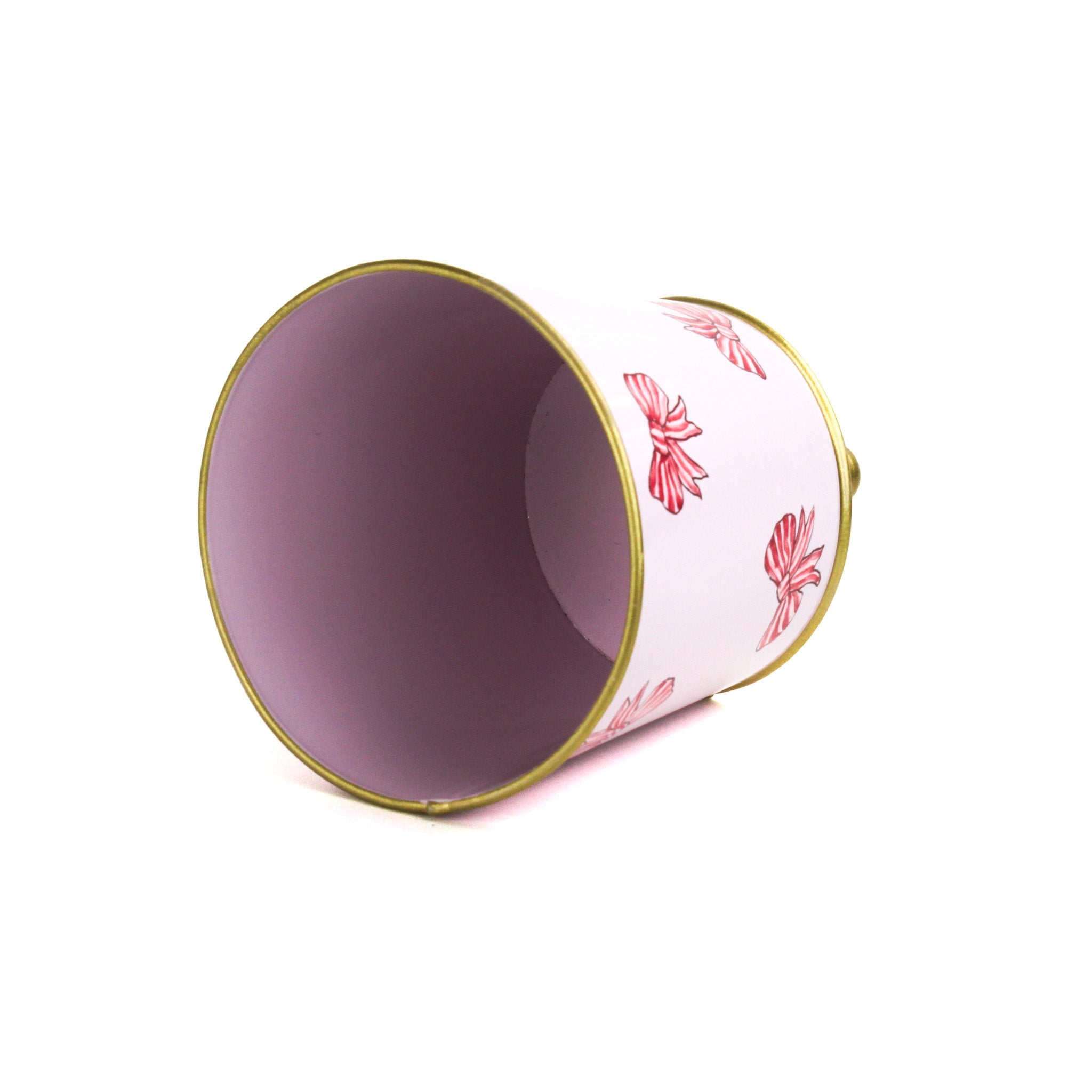 Hand-Painted Large Tole Planter - Pink Bows