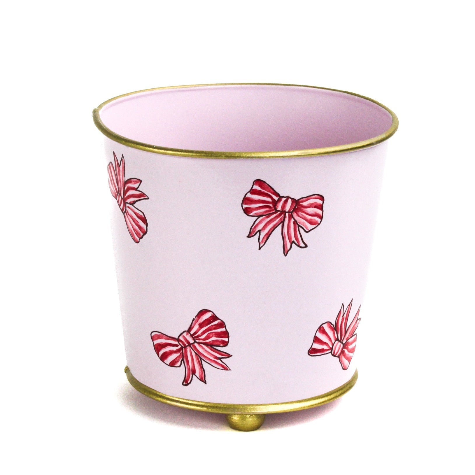 Hand-Painted Large Tole Planter - Pink Bows