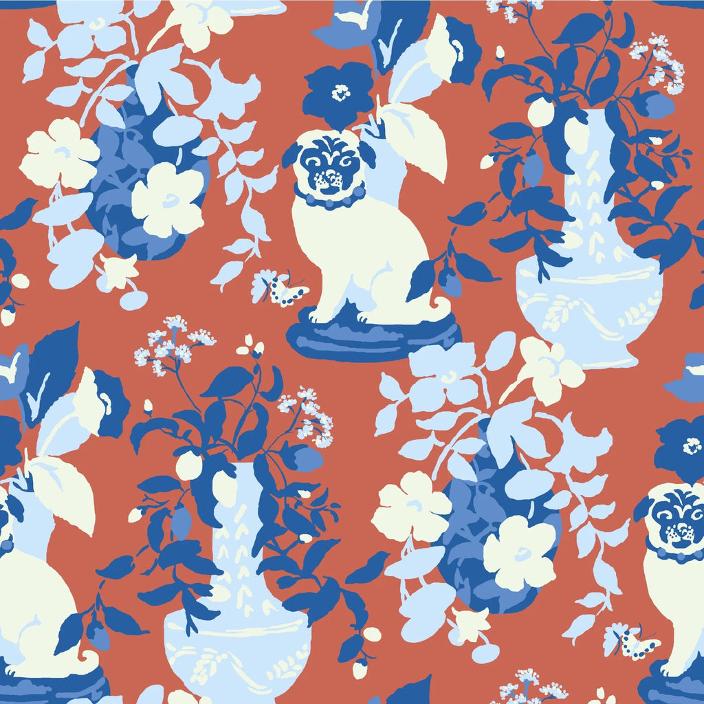 Imperial Palace Unpasted Pug Wallpaper - Lacquer Red