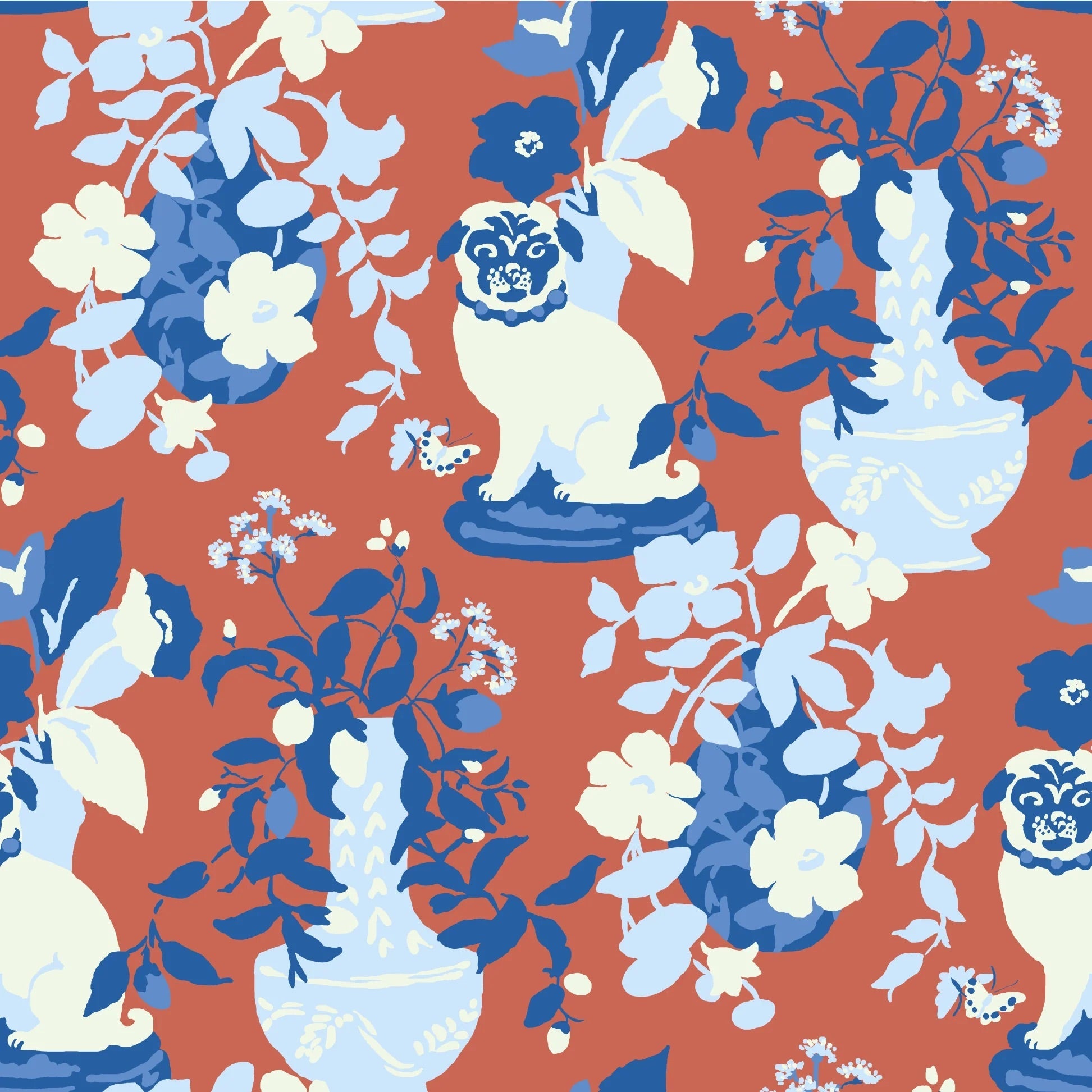 Imperial Palace Unpasted Pug Wallpaper - Lacquer Red