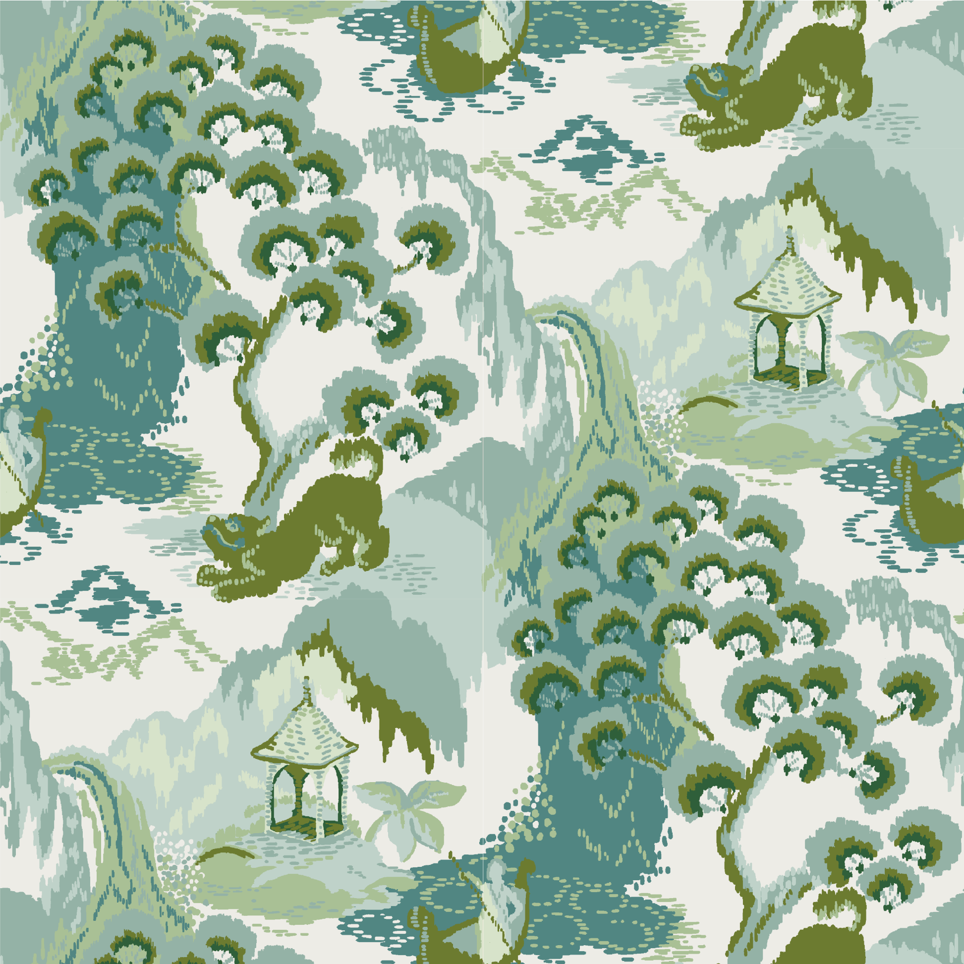 Old Peking Chinoiserie Fabric - Celadon Green