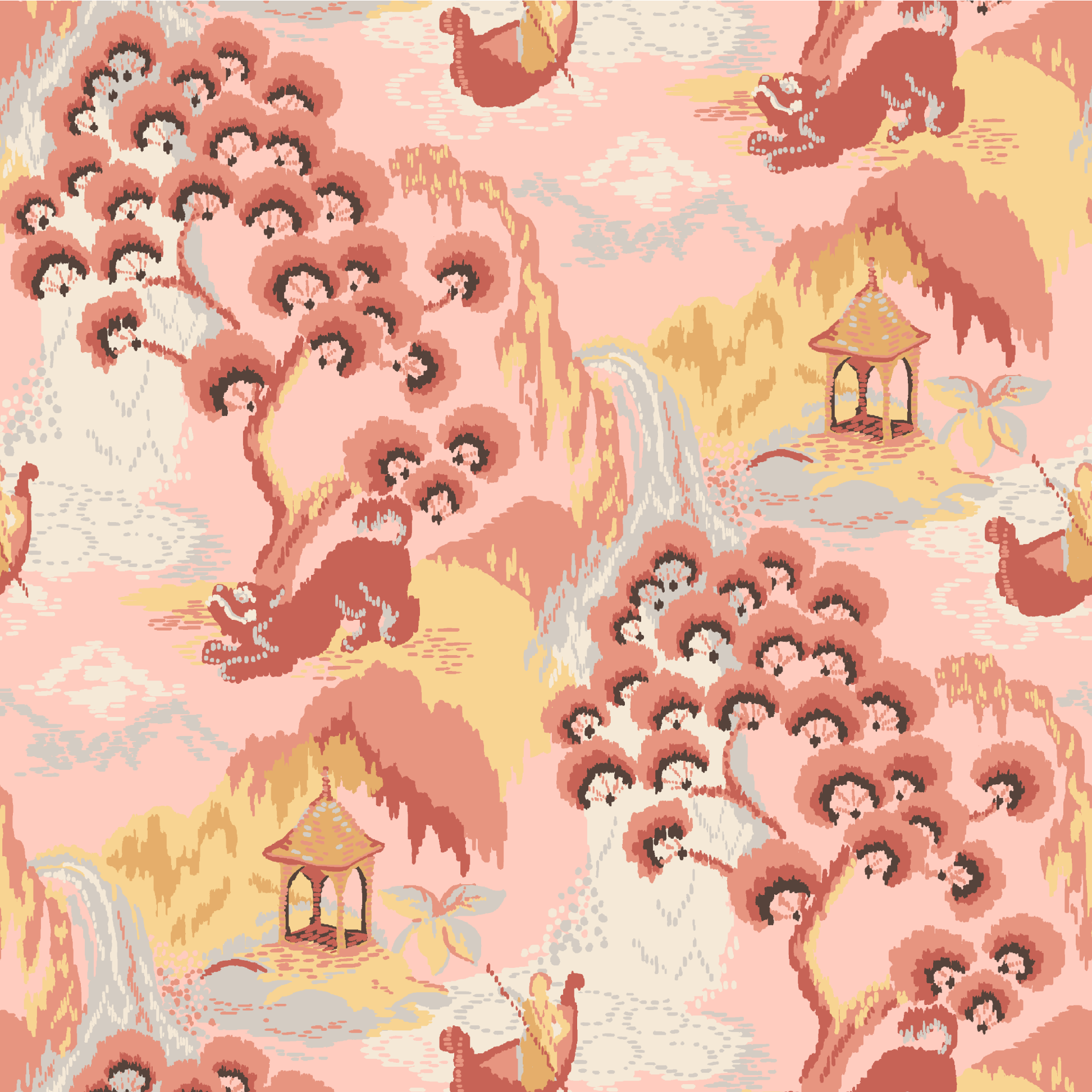Old Peking Chinoiserie Fabric - Bahama Pink