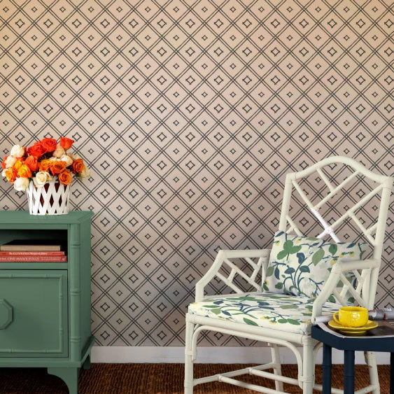 Island House Small Bamboo Trellis Unpasted Wallpaper - Navy Blue