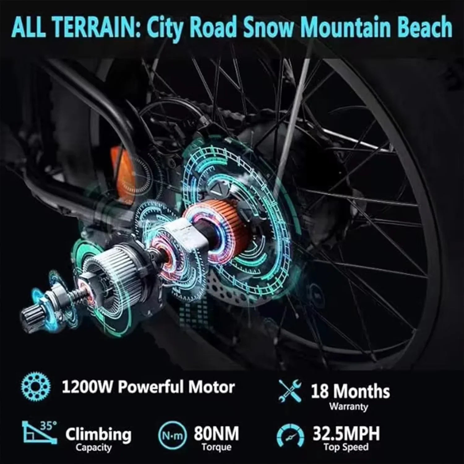 HEZZO 1200W Lithium Electric Bike - 48V, 20" Wheel, Fast Speed
