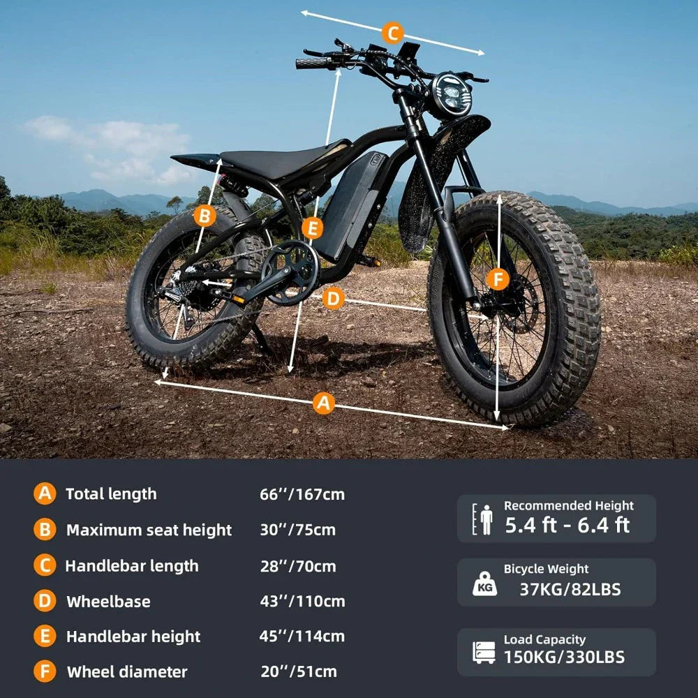 Fat Tire Electric Bike - 1200W, Dual Suspension, 7 Speeds