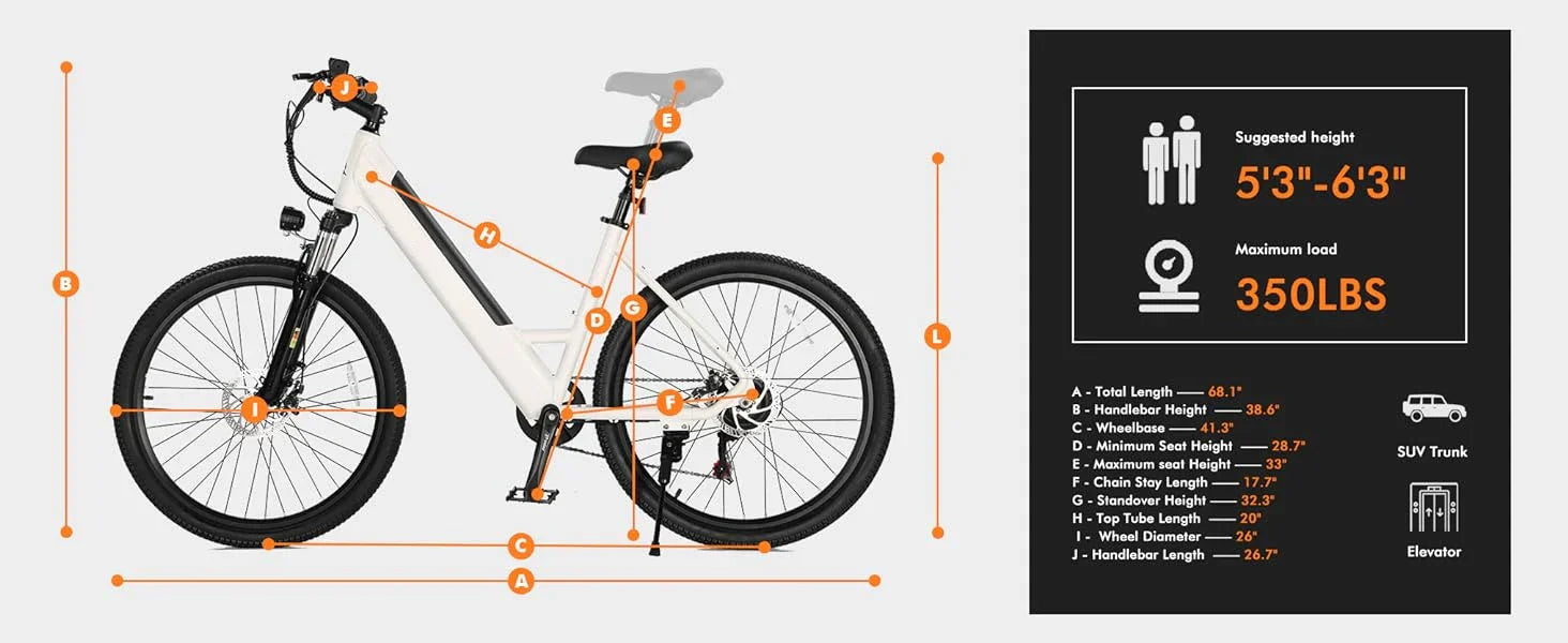750W Electric Bike - Step-Through Frame, 36V Battery