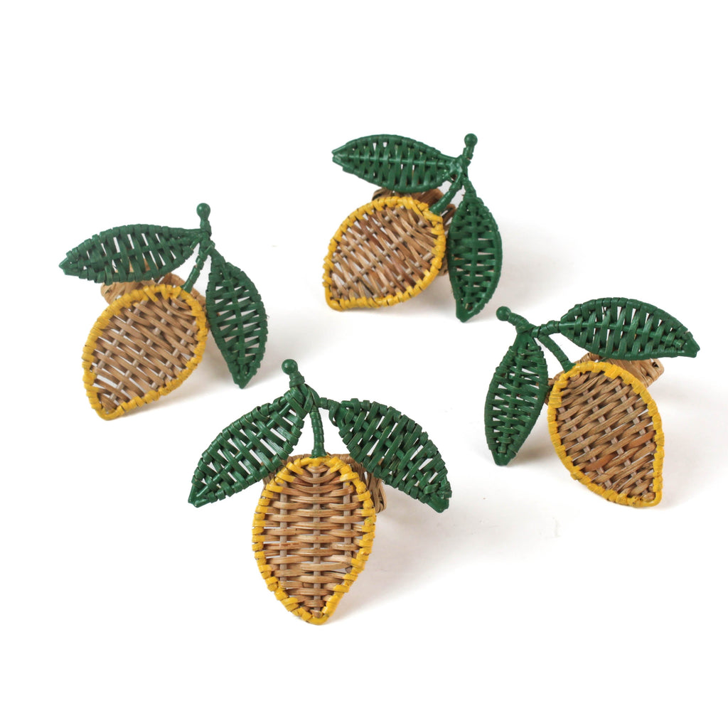 Rattan Lemon Napkin Rings, Set of 4