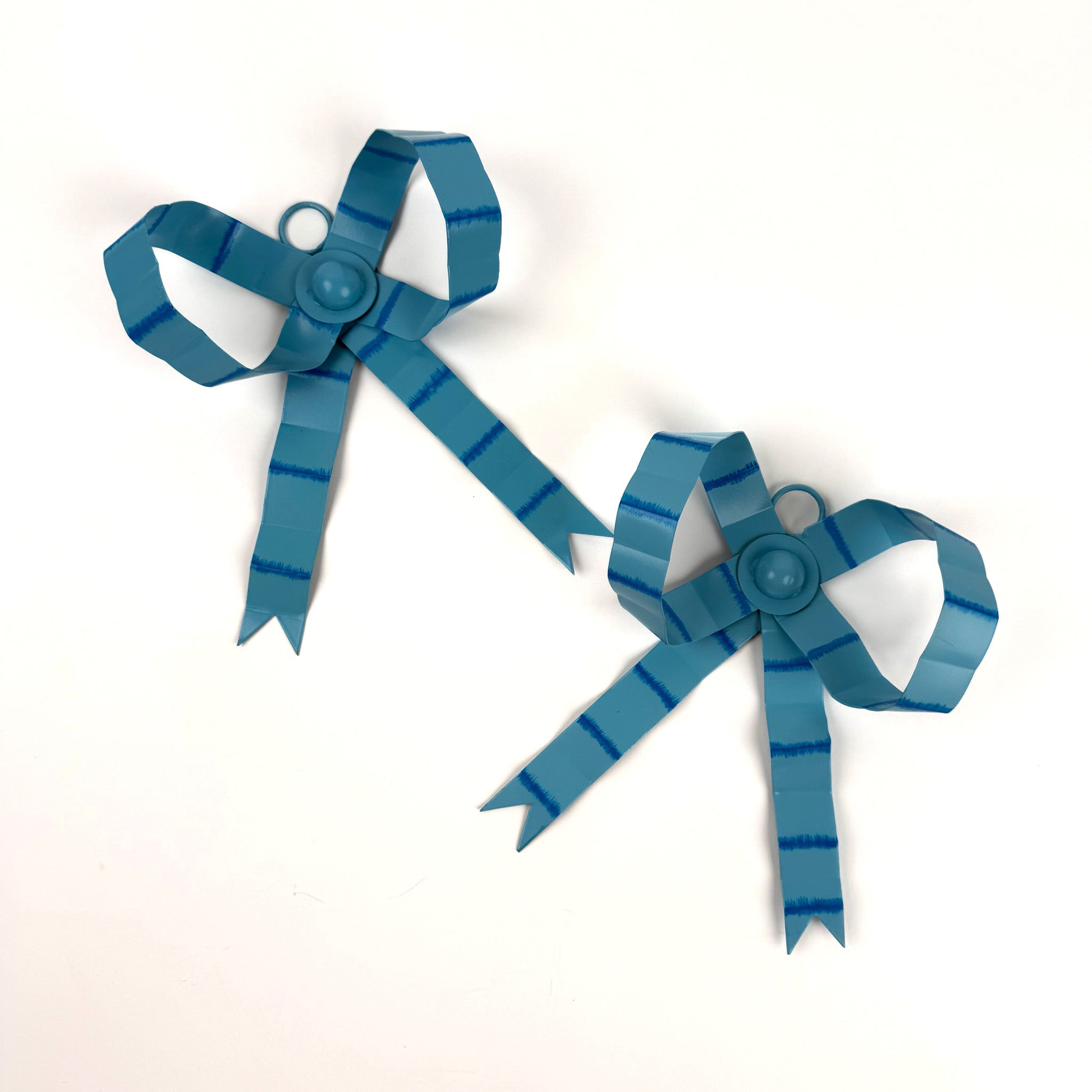 Hand-Painted Tole Small Bow Ornaments, Set of 2 - Blue