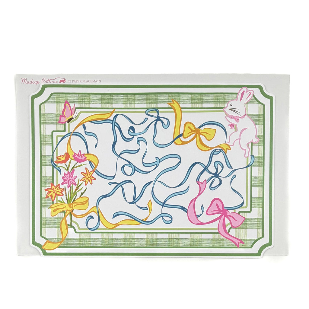 Gingham and Easter Bunny Spring Paper Placemats, Set of 12