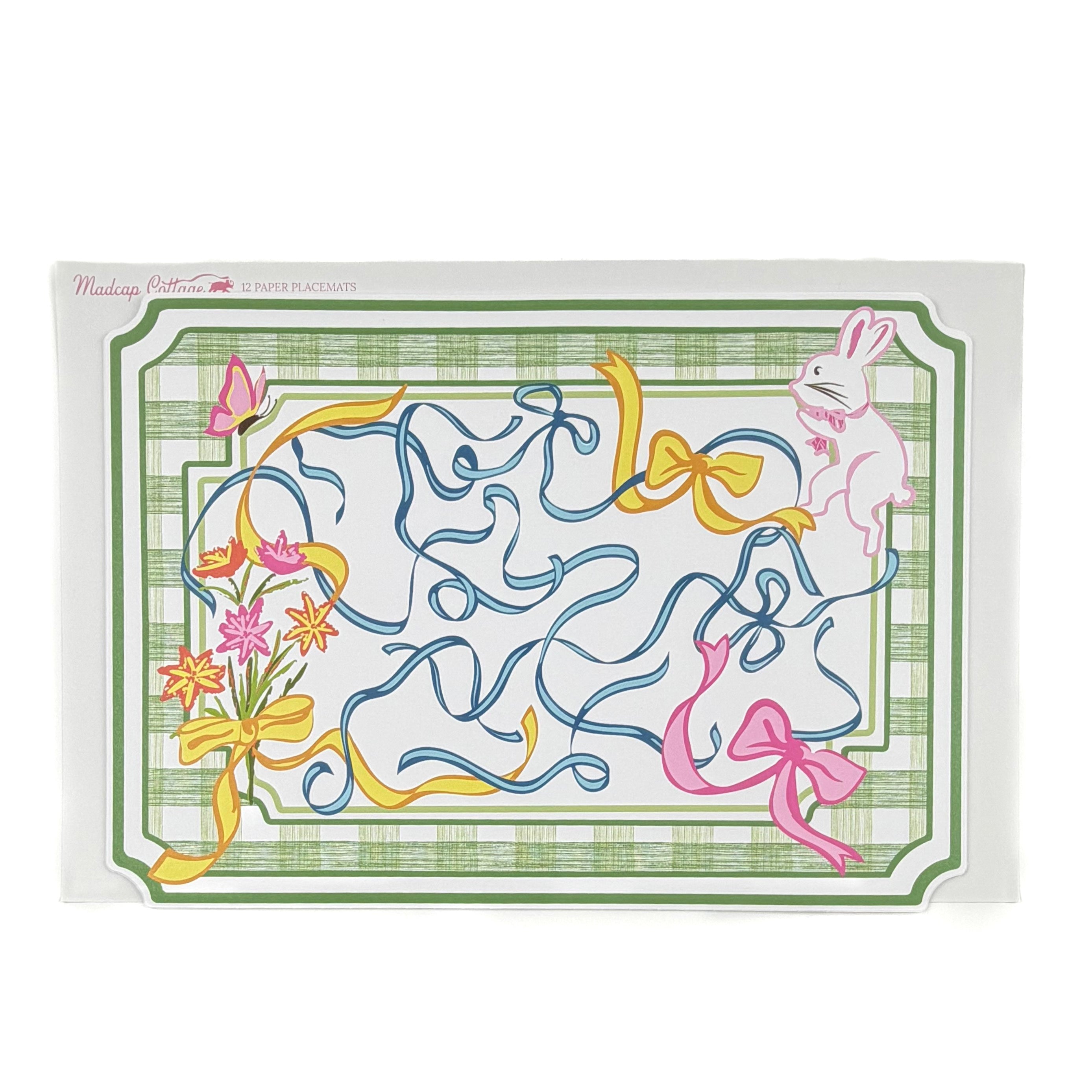 Gingham and Easter Bunny Spring Paper Placemats, Set of 12