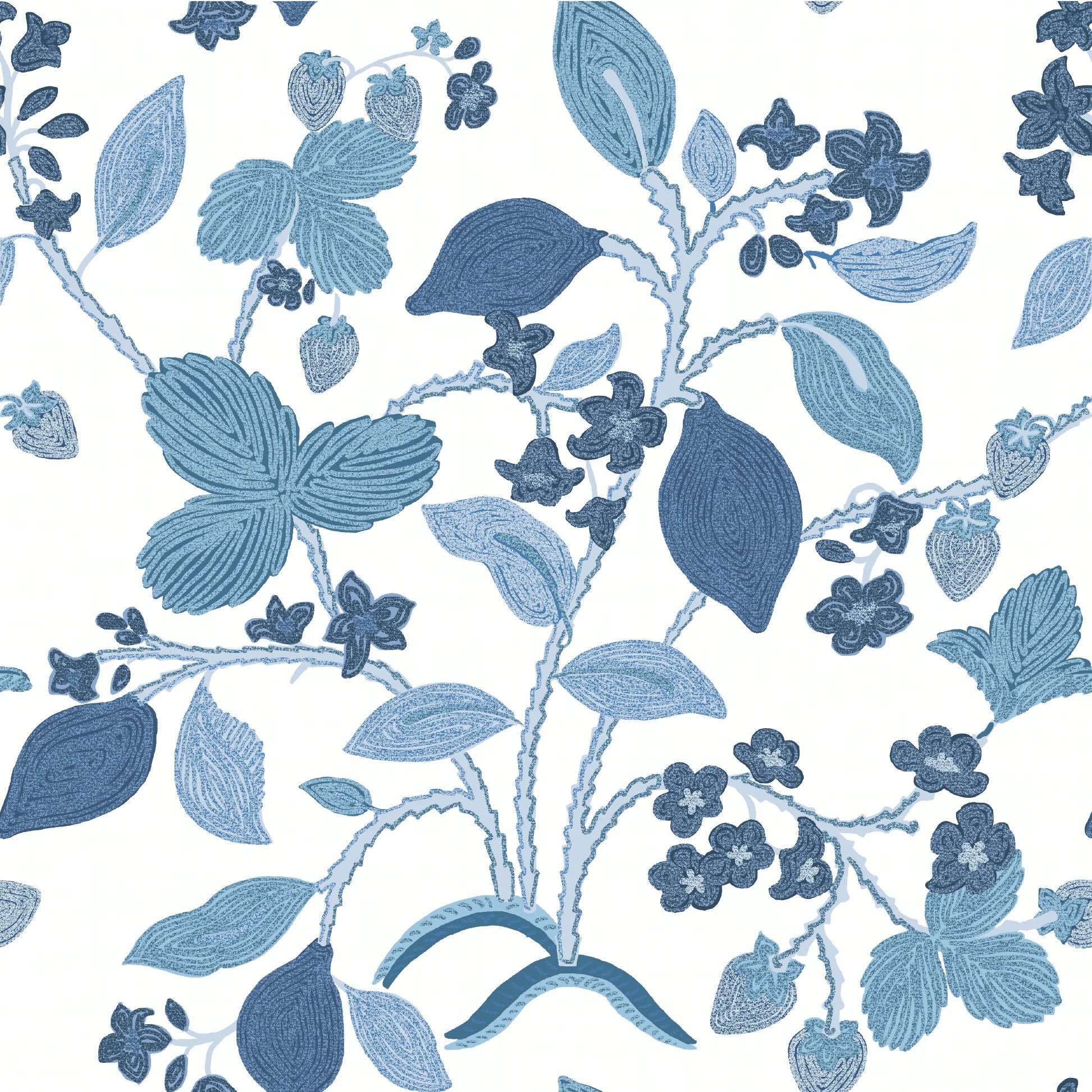 Strawberry Hill Unpasted Wallpaper - Navy Blue