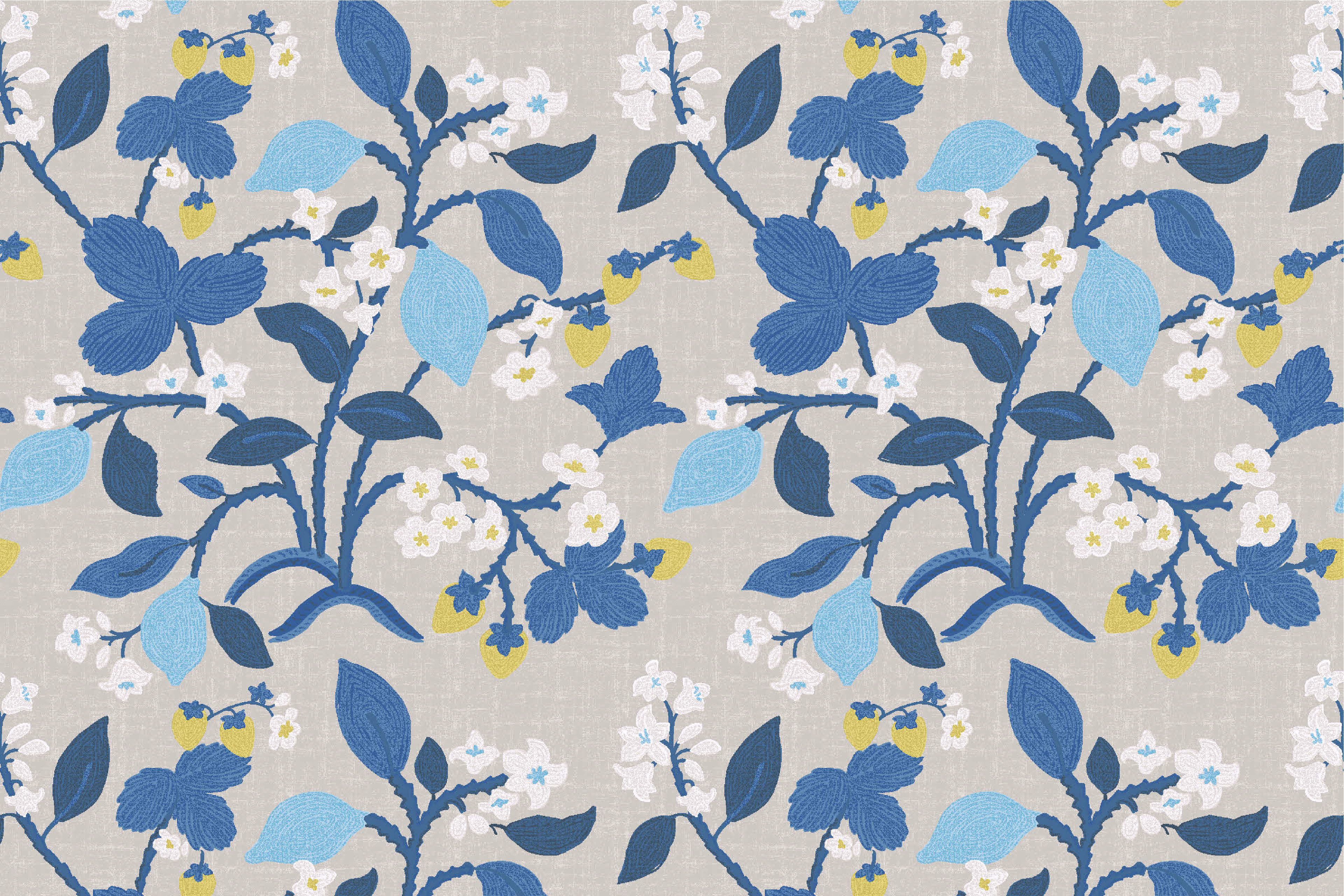 Strawberry Hill Unpasted Wallpaper - Ocean Blue