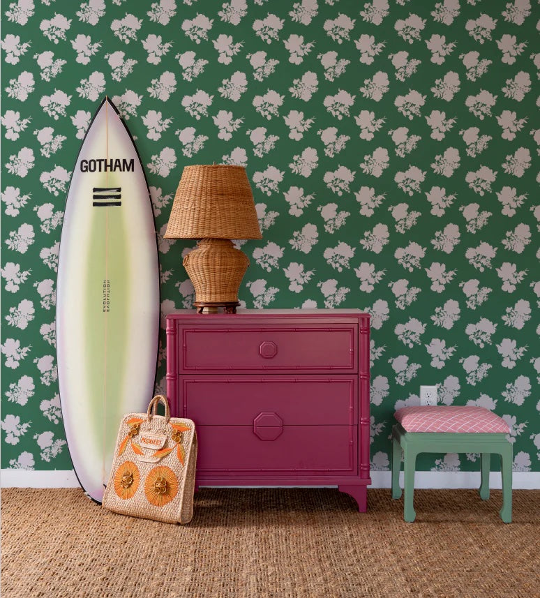 Swans Island Silhouette Unpasted Wallpaper - Forest Green