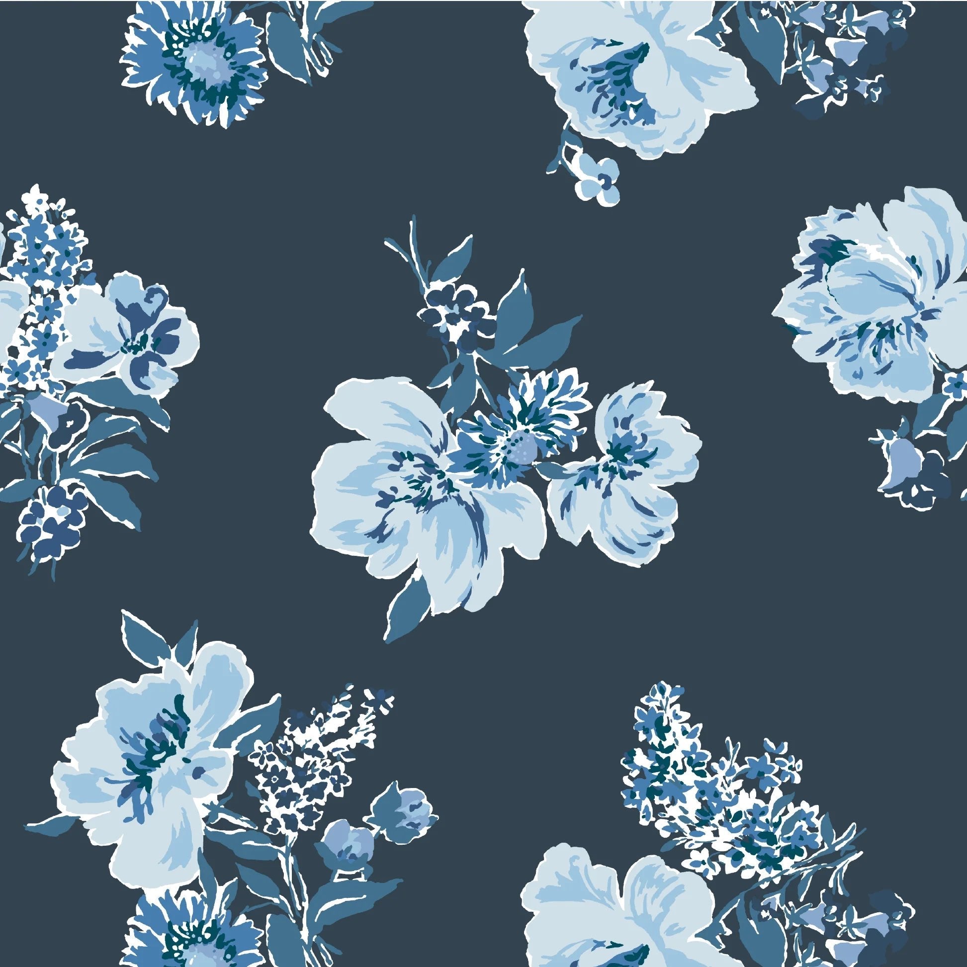 Swans Island Unpasted Wallpaper - Navy Blue