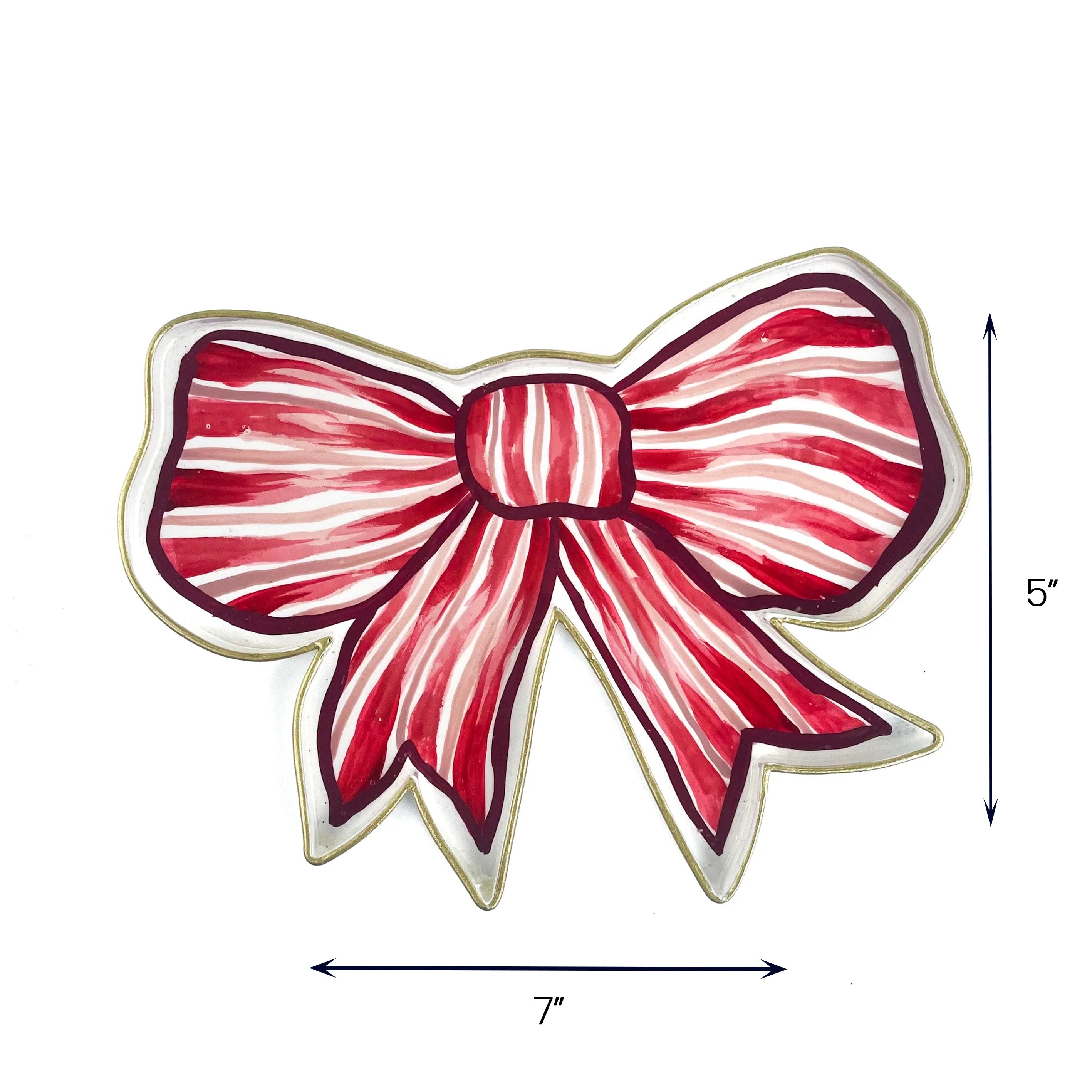 Hand-Painted Small Tole Metal Bow Tray - Red