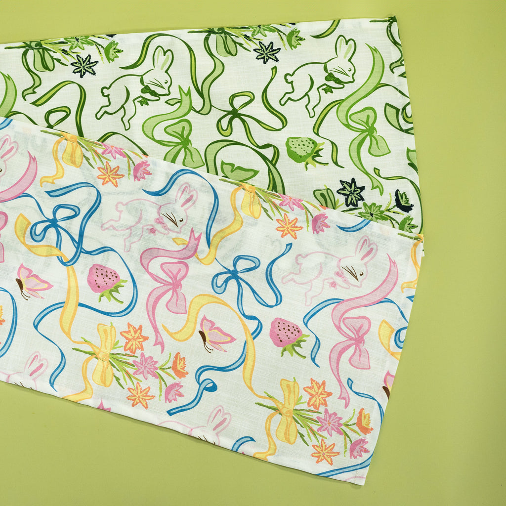 Bunnies and Bow Print Cloth Table Runner - Multicolor