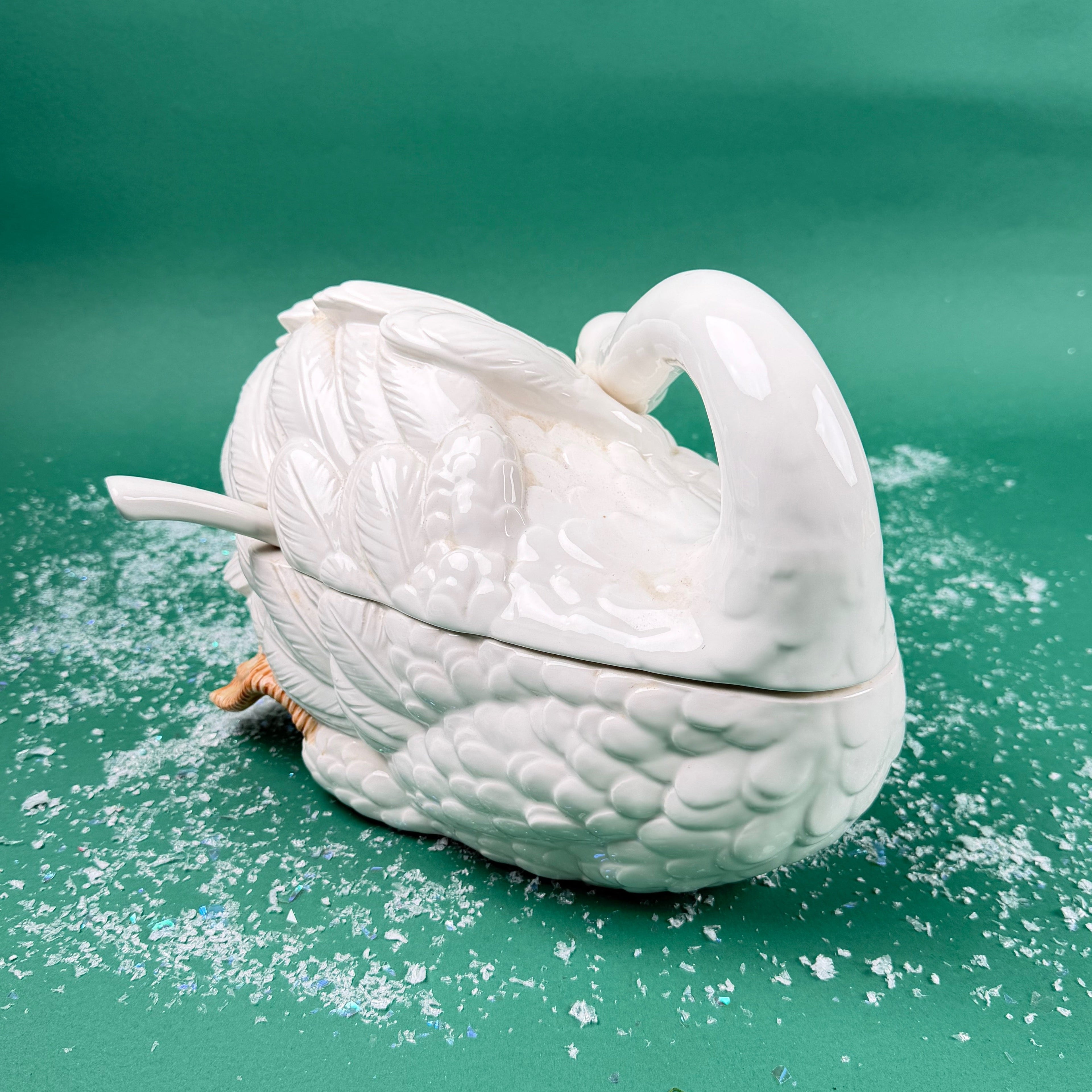 Stately Christmas Swan Ceramic Tureen