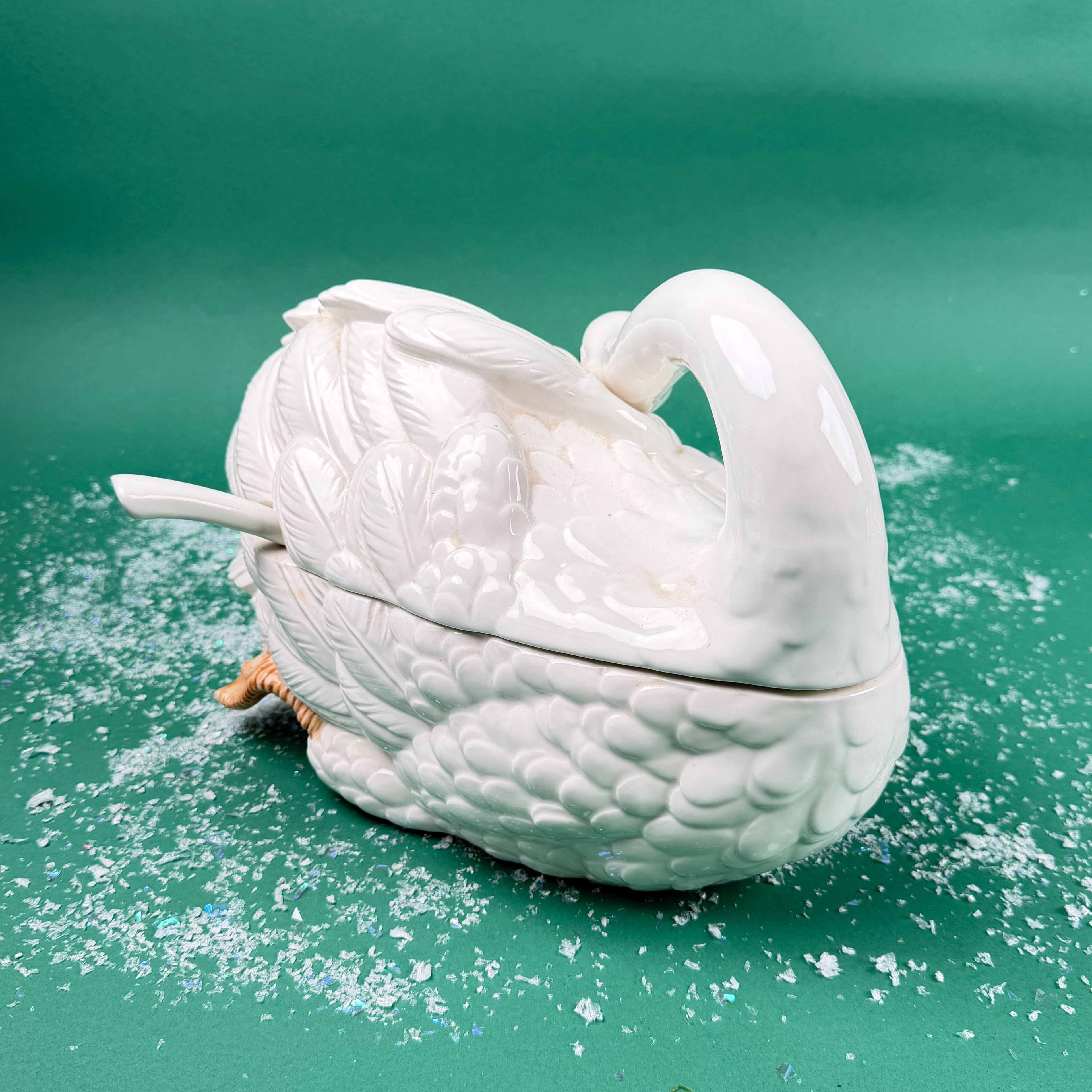 Stately Christmas Swan Ceramic Tureen