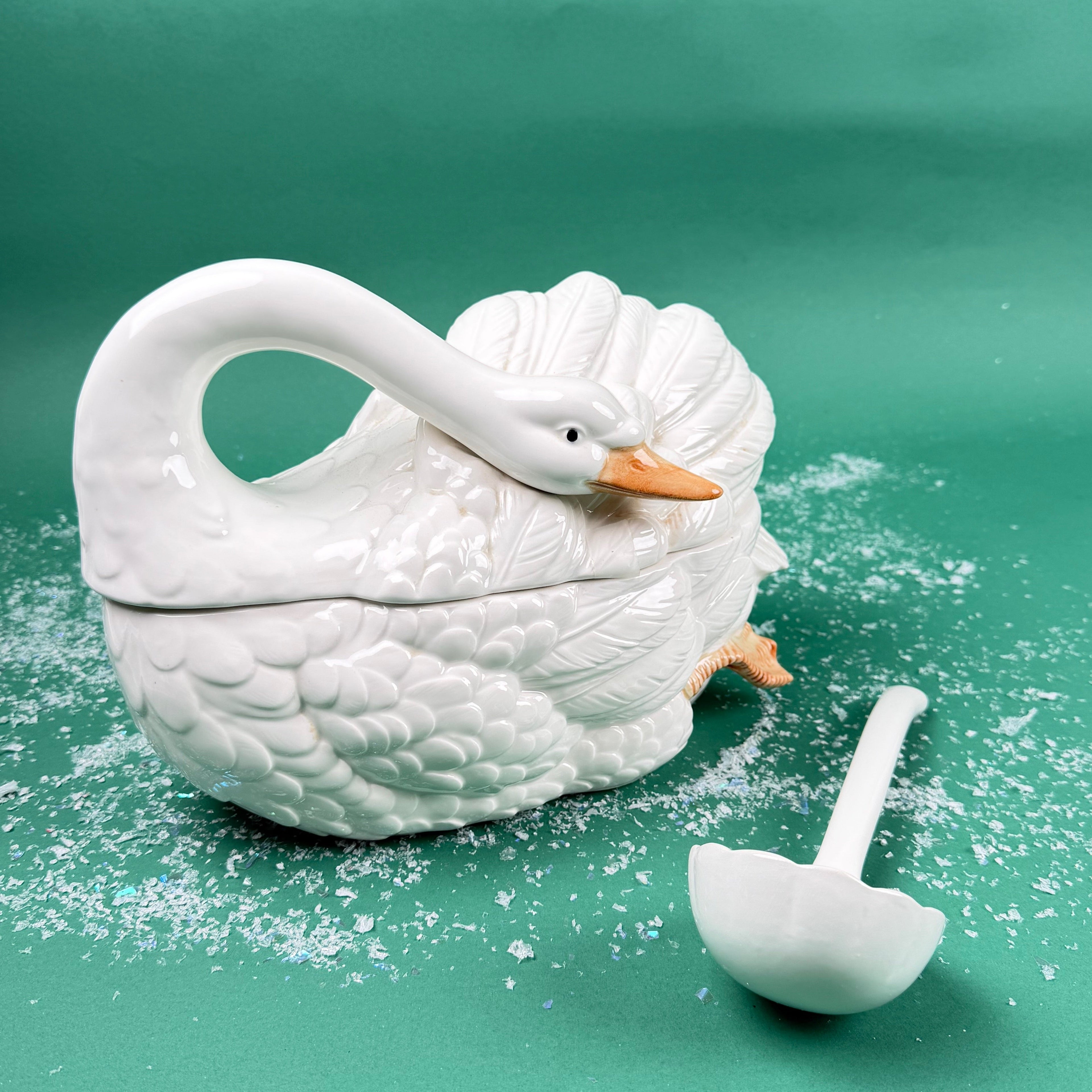 Stately Christmas Swan Ceramic Tureen