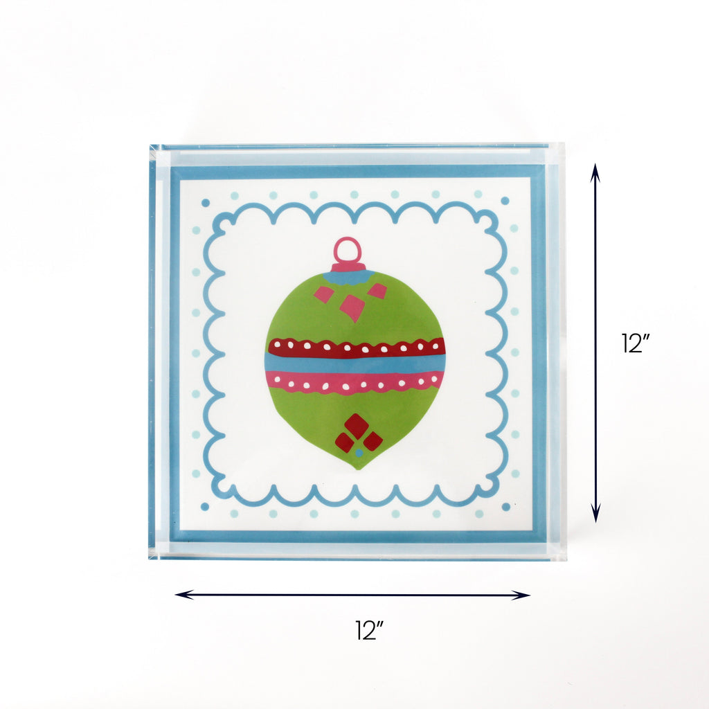 Christmas Ornament Green Square Acrylic Trays, 3 Sizes
