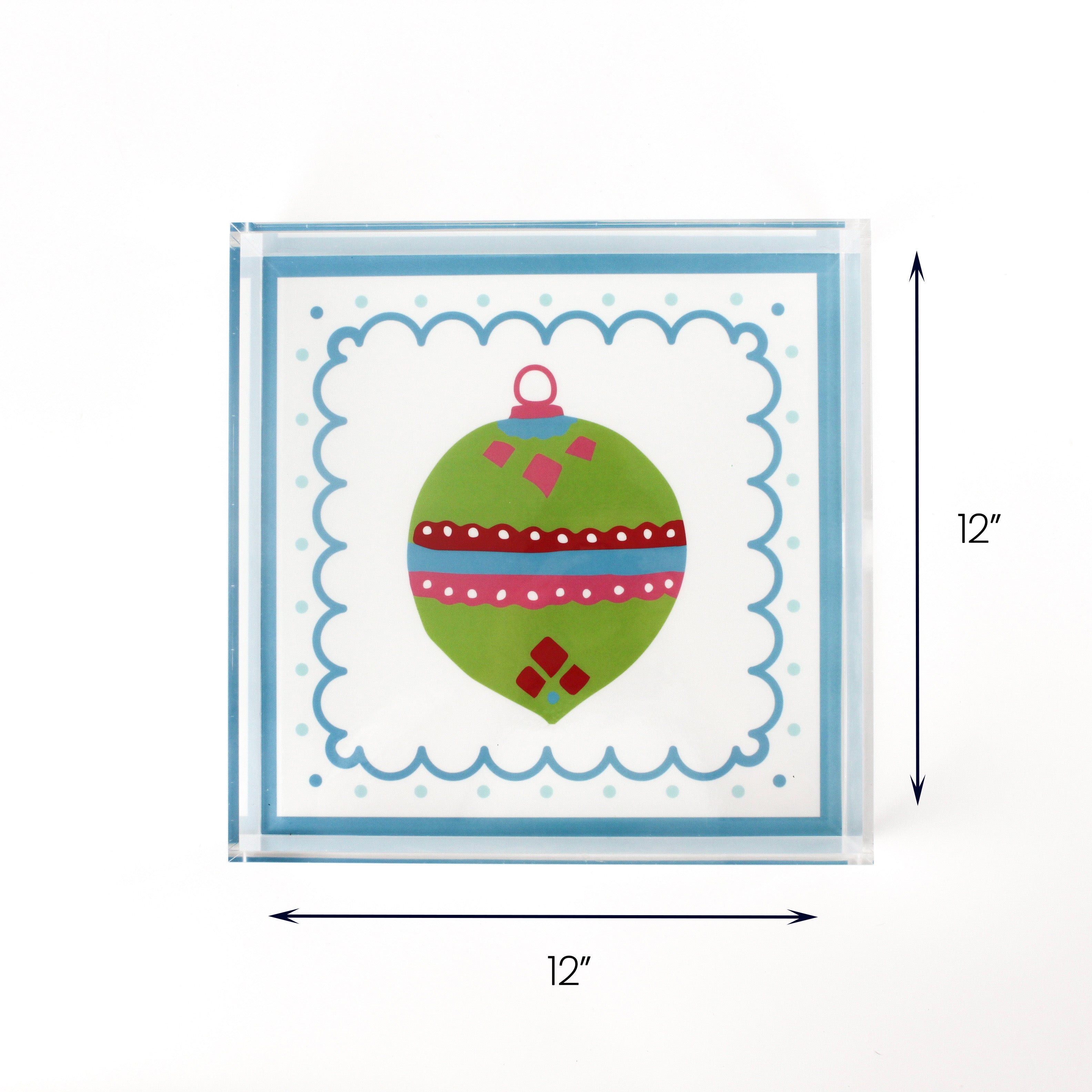 Christmas Ornament Green Square Acrylic Trays, 3 Sizes