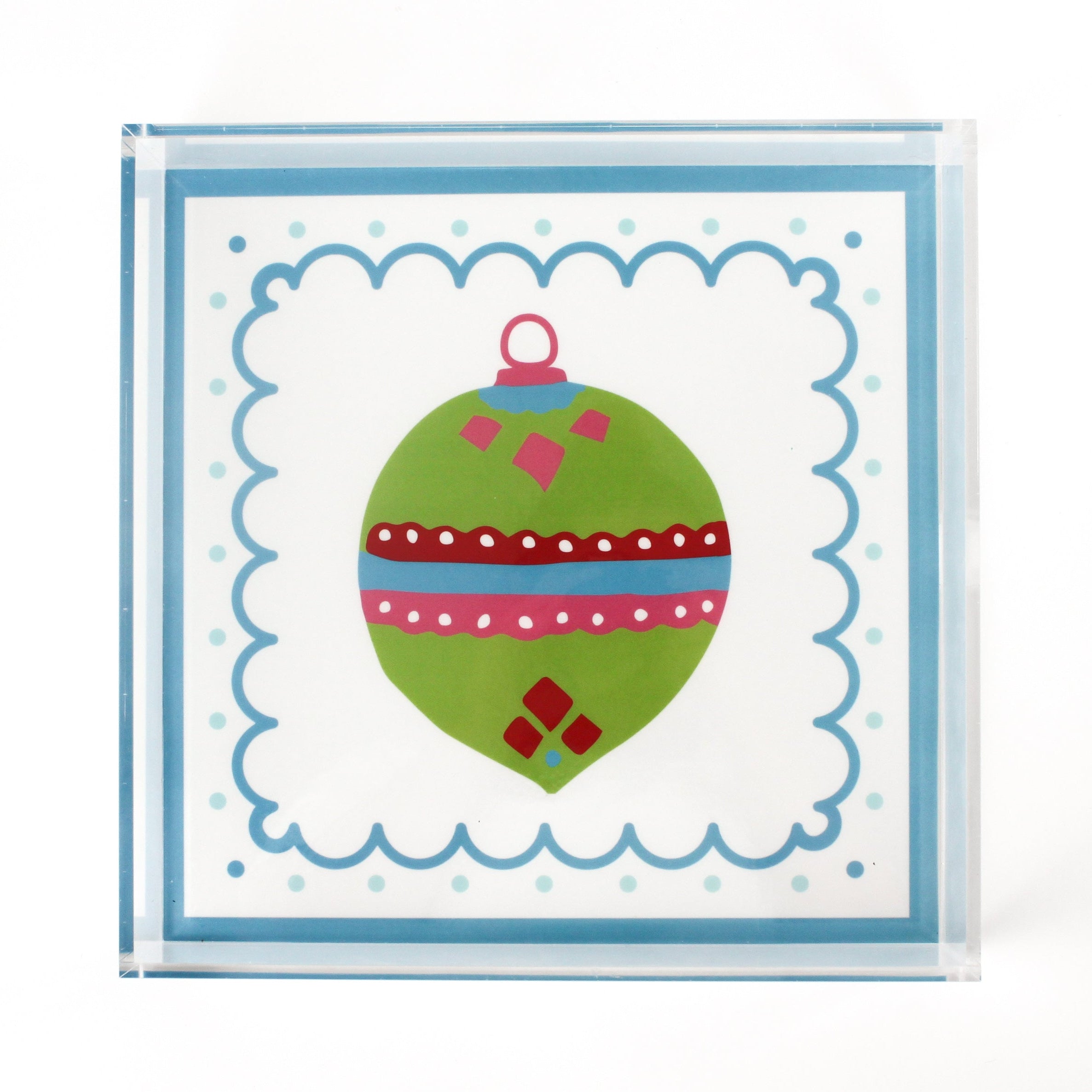 Christmas Ornament Green Square Acrylic Trays, 3 Sizes