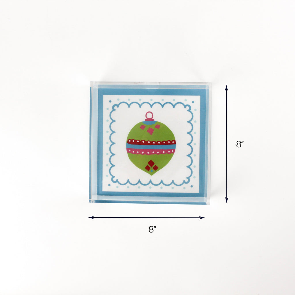 Christmas Ornament Green Square Acrylic Trays, 3 Sizes