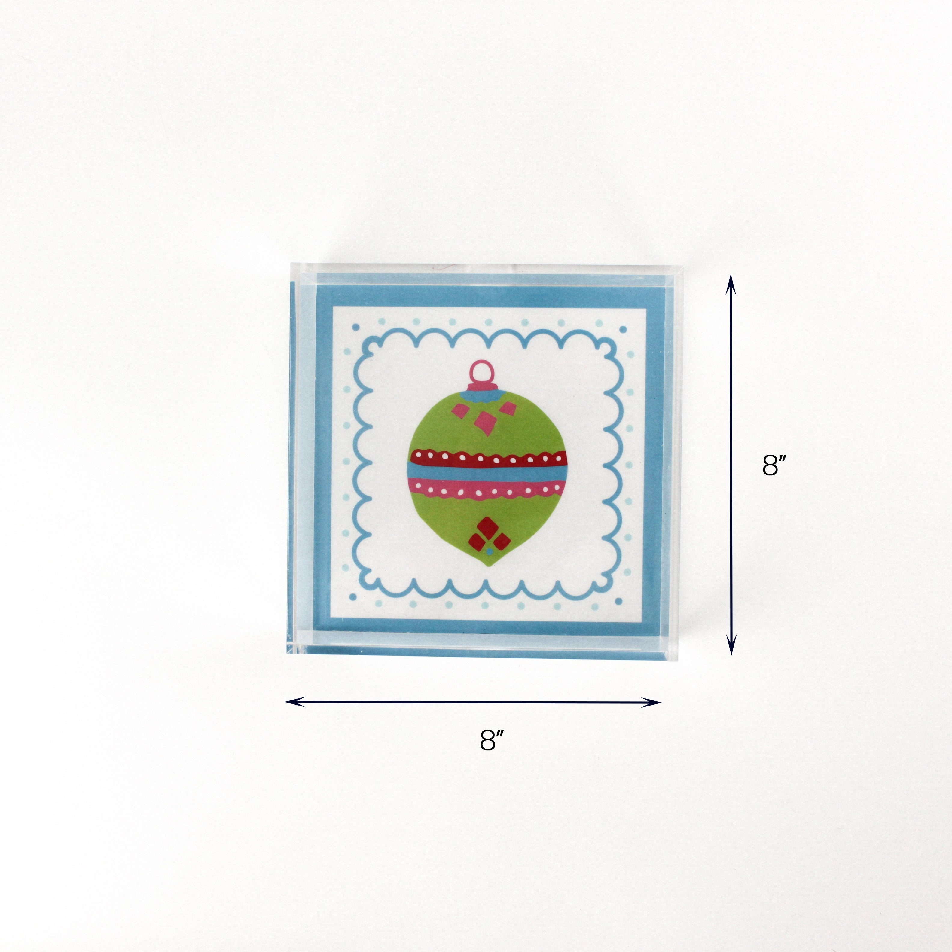 Christmas Ornament Green Square Acrylic Trays, 3 Sizes