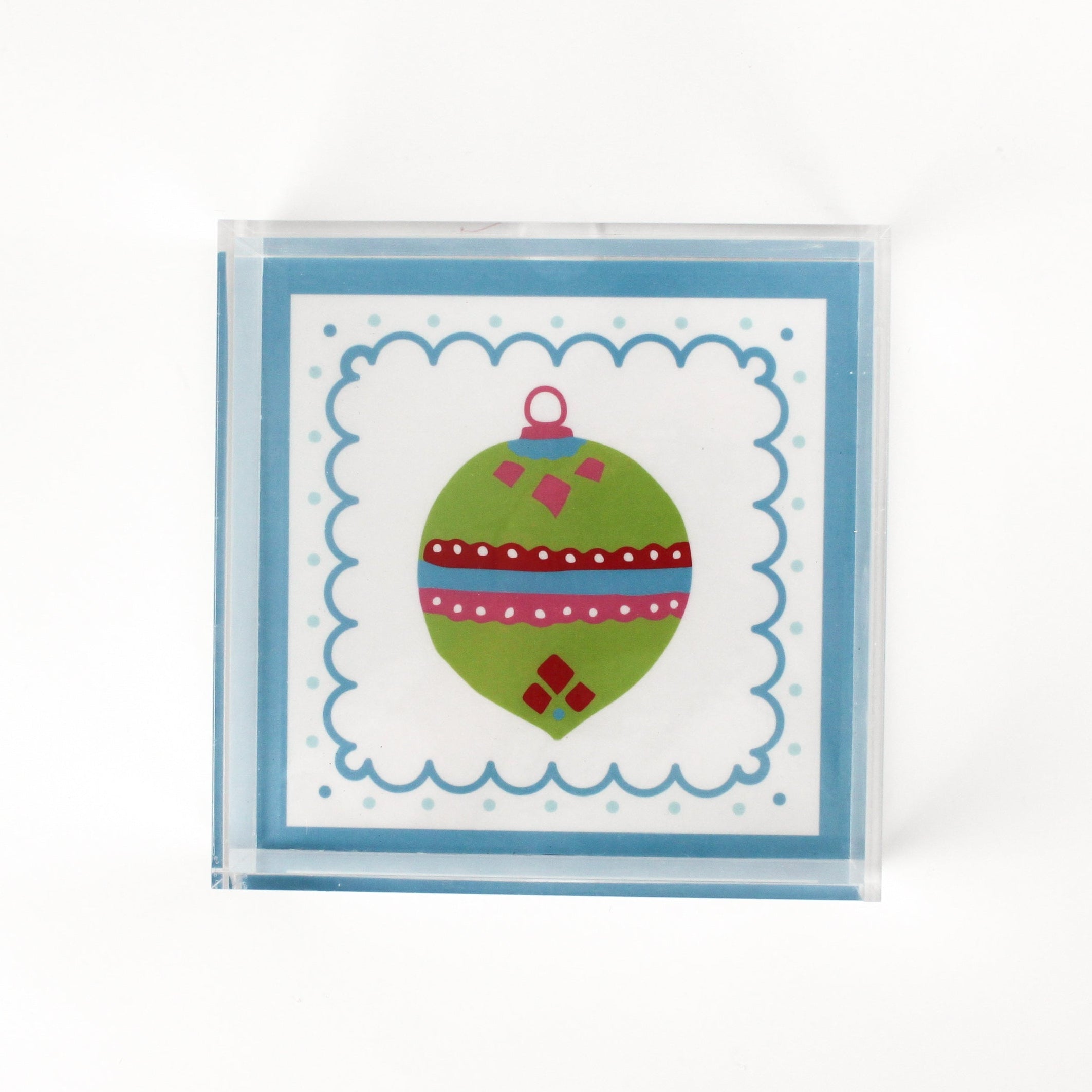 Christmas Ornament Green Square Acrylic Trays, 3 Sizes