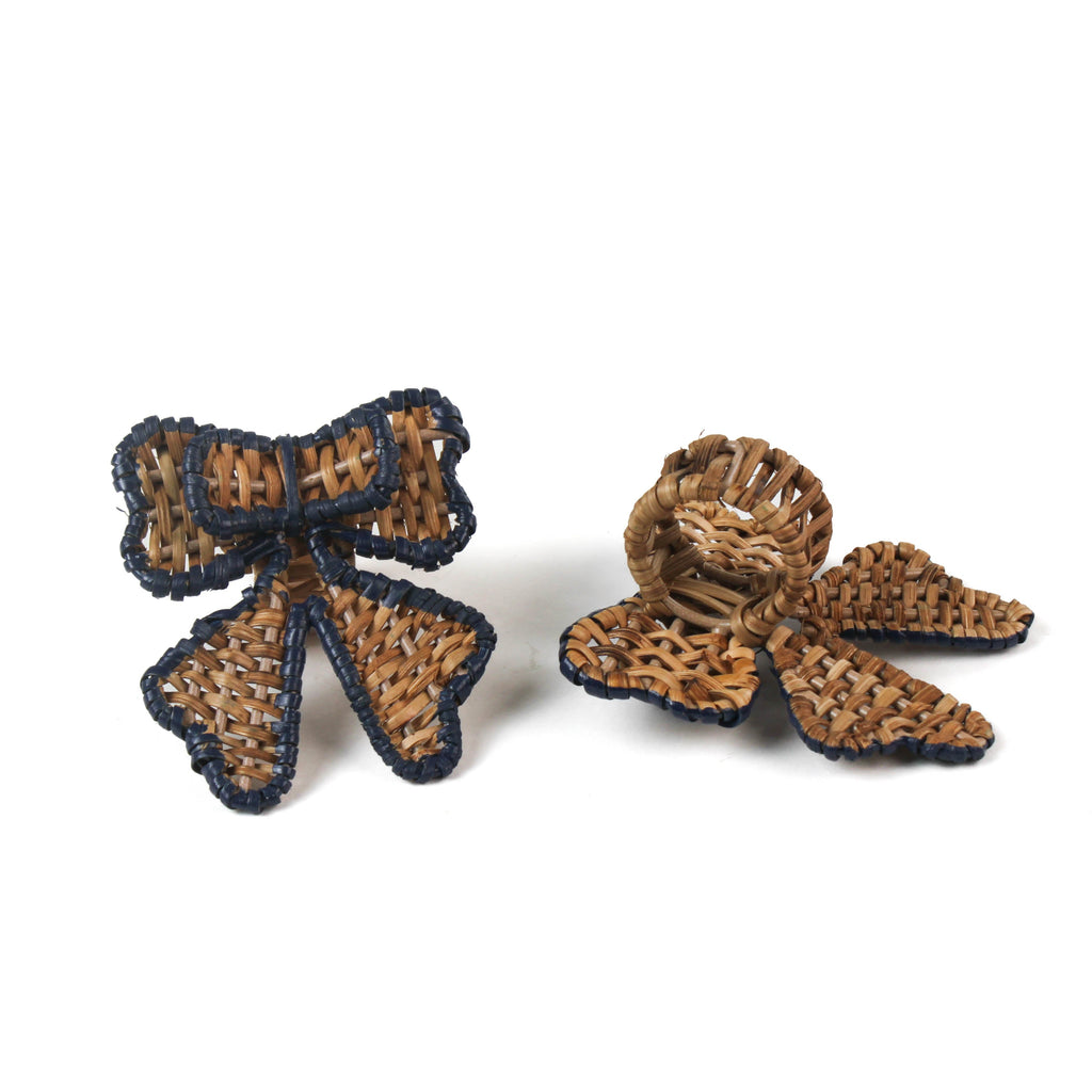 Rattan Bow Napkin Ring, Set of 4 - Blue